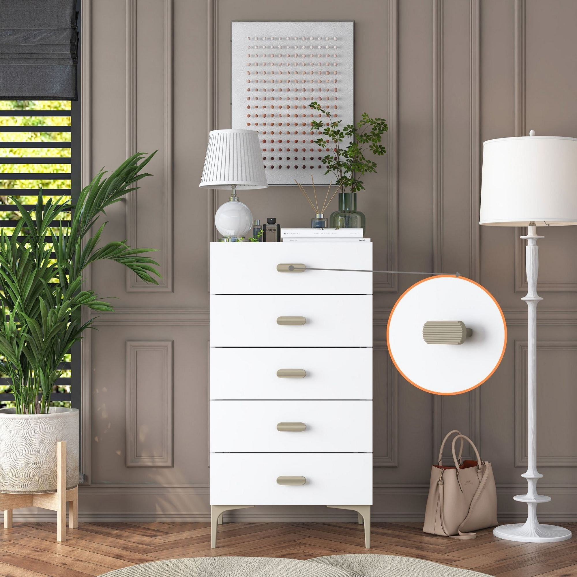 Comoda dormitor BE106, 55,4 x 105,4 x 45 cm, alb, PAL, spatiu de depozitare, fixare pe perete — imaginea 9