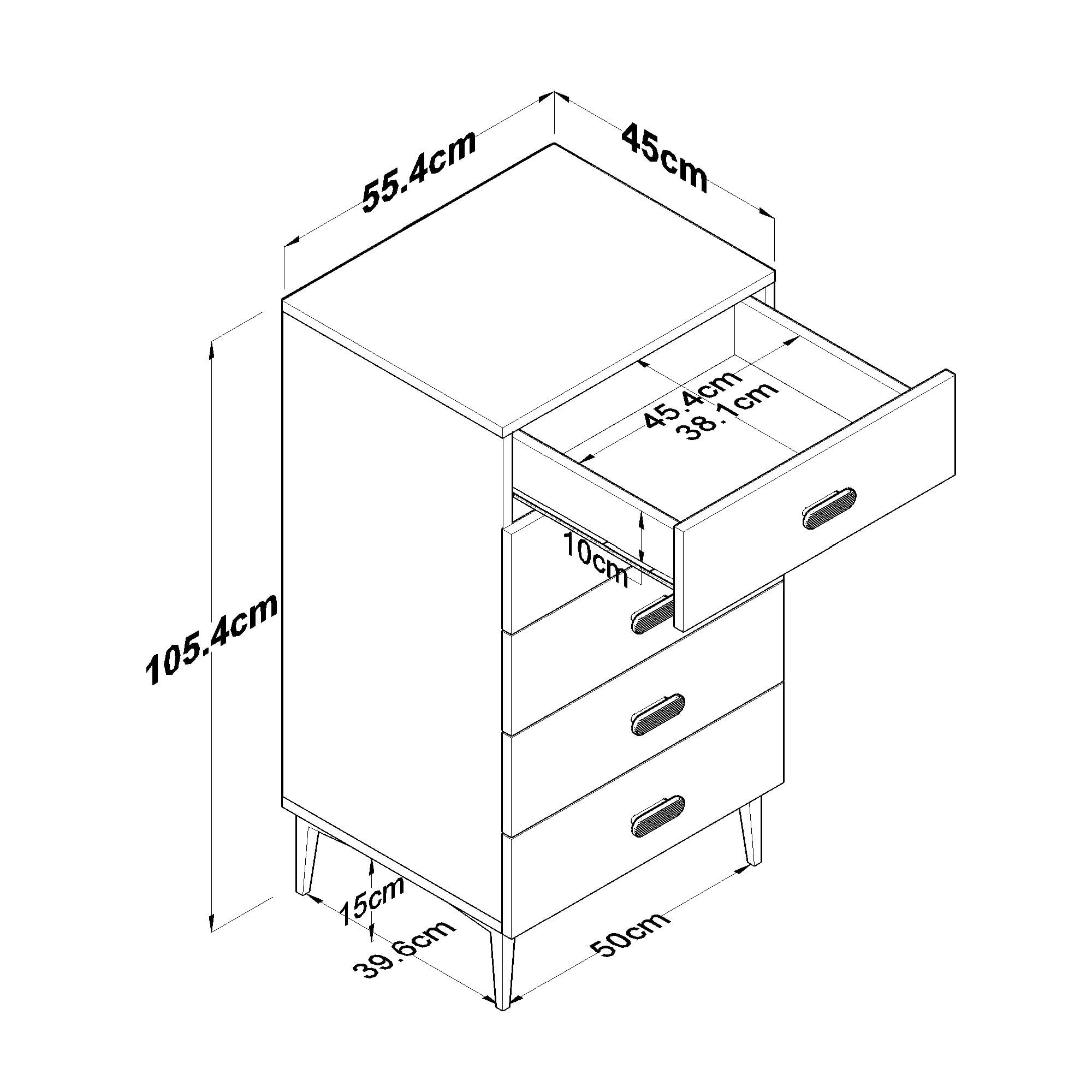 Comoda dormitor BE106, 55,4 x 105,4 x 45 cm, alb, PAL, spatiu de depozitare, fixare pe perete — imaginea 10