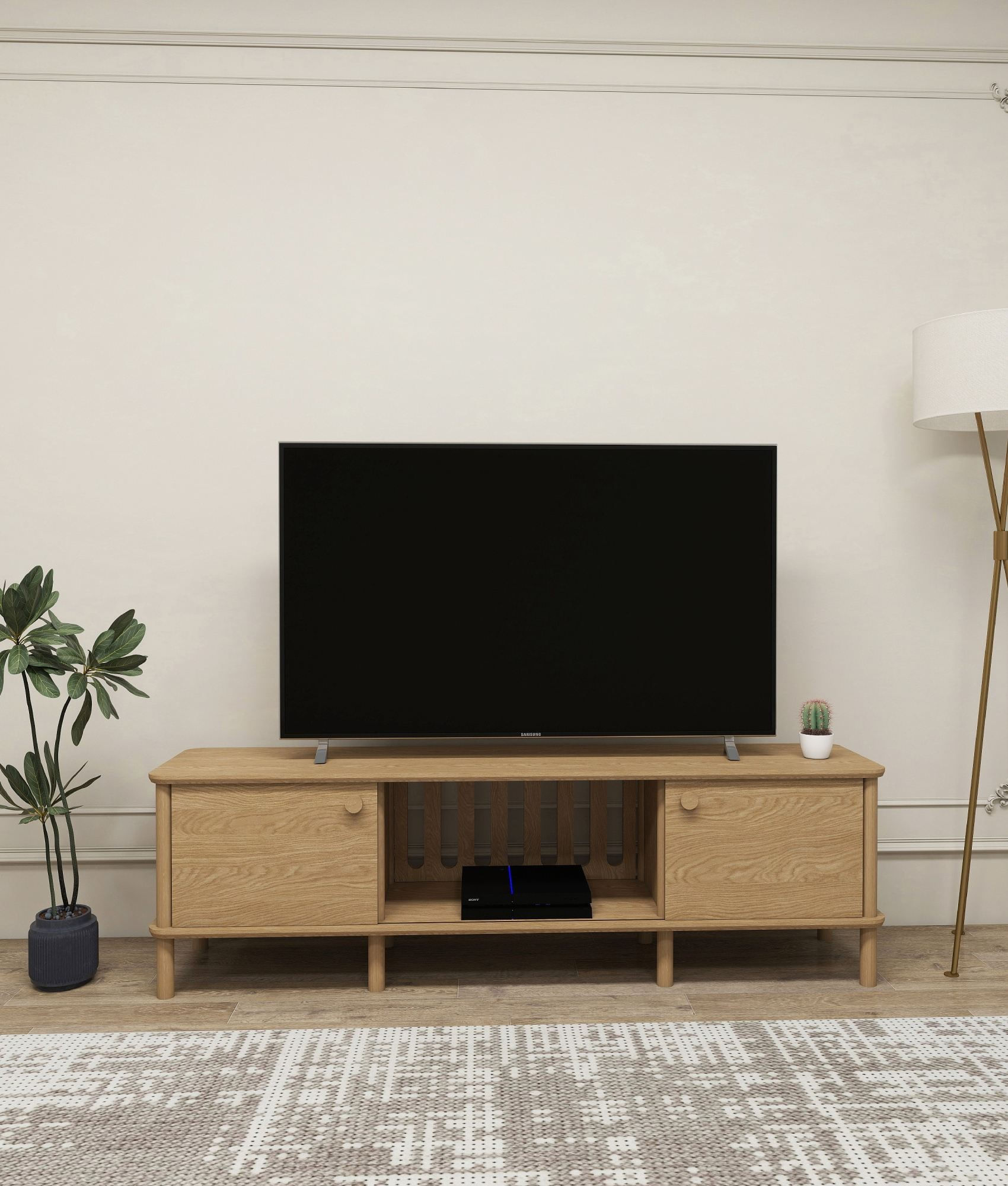 Comoda TV Ontano, stejar, MDF, capacitate 15 kg — imaginea 2