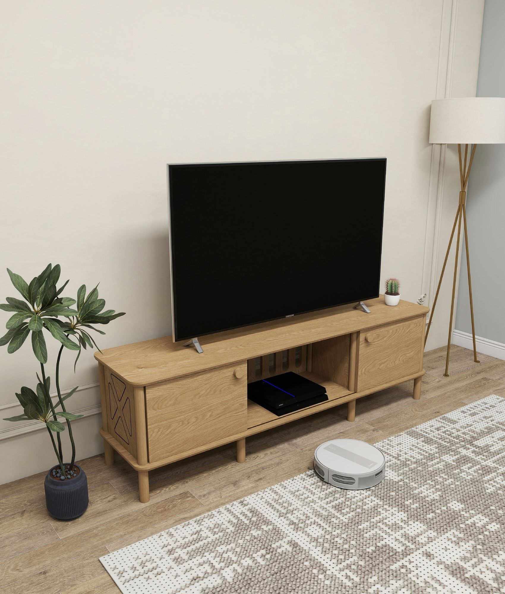 Comoda TV Ontano, stejar, MDF, capacitate 15 kg — imaginea 4
