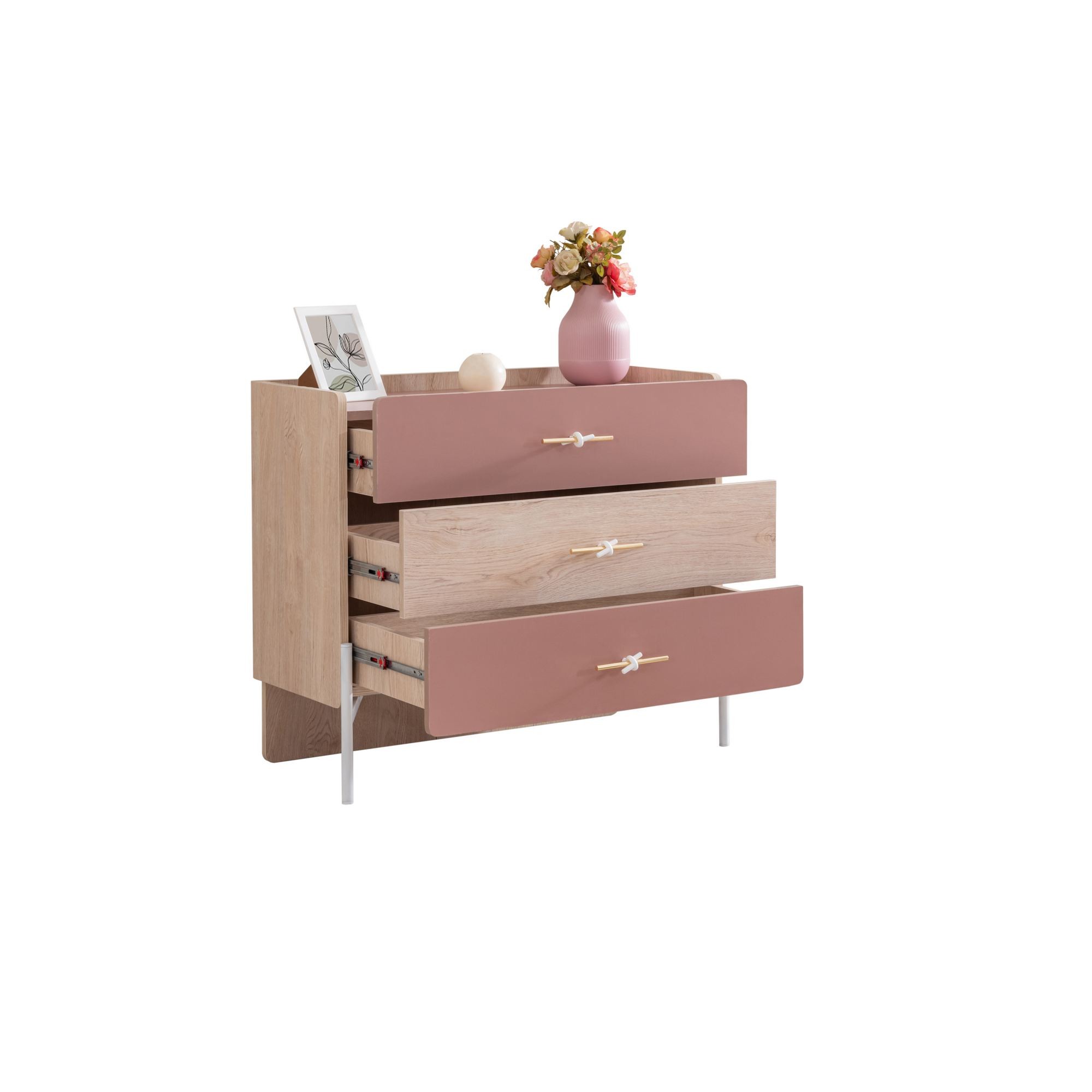 Comoda dormitor Rosetta, 89 x 79 x 42 cm, maro roz, PAL melaminat, spatiu de depozitare, fixare pe perete — imaginea 3