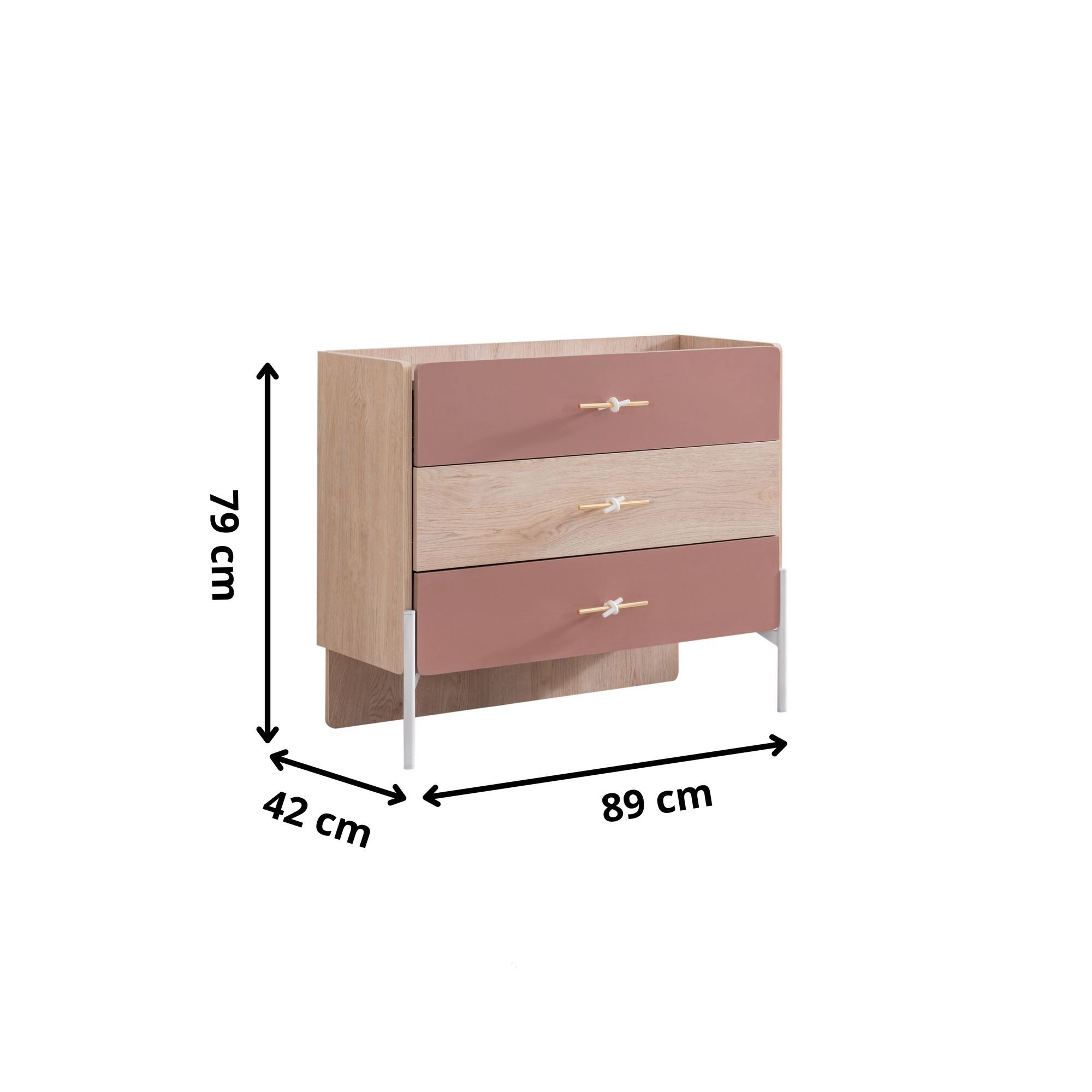 Comoda dormitor Rosetta, 89 x 79 x 42 cm, maro roz, PAL melaminat, spatiu de depozitare, fixare pe perete — imaginea 4