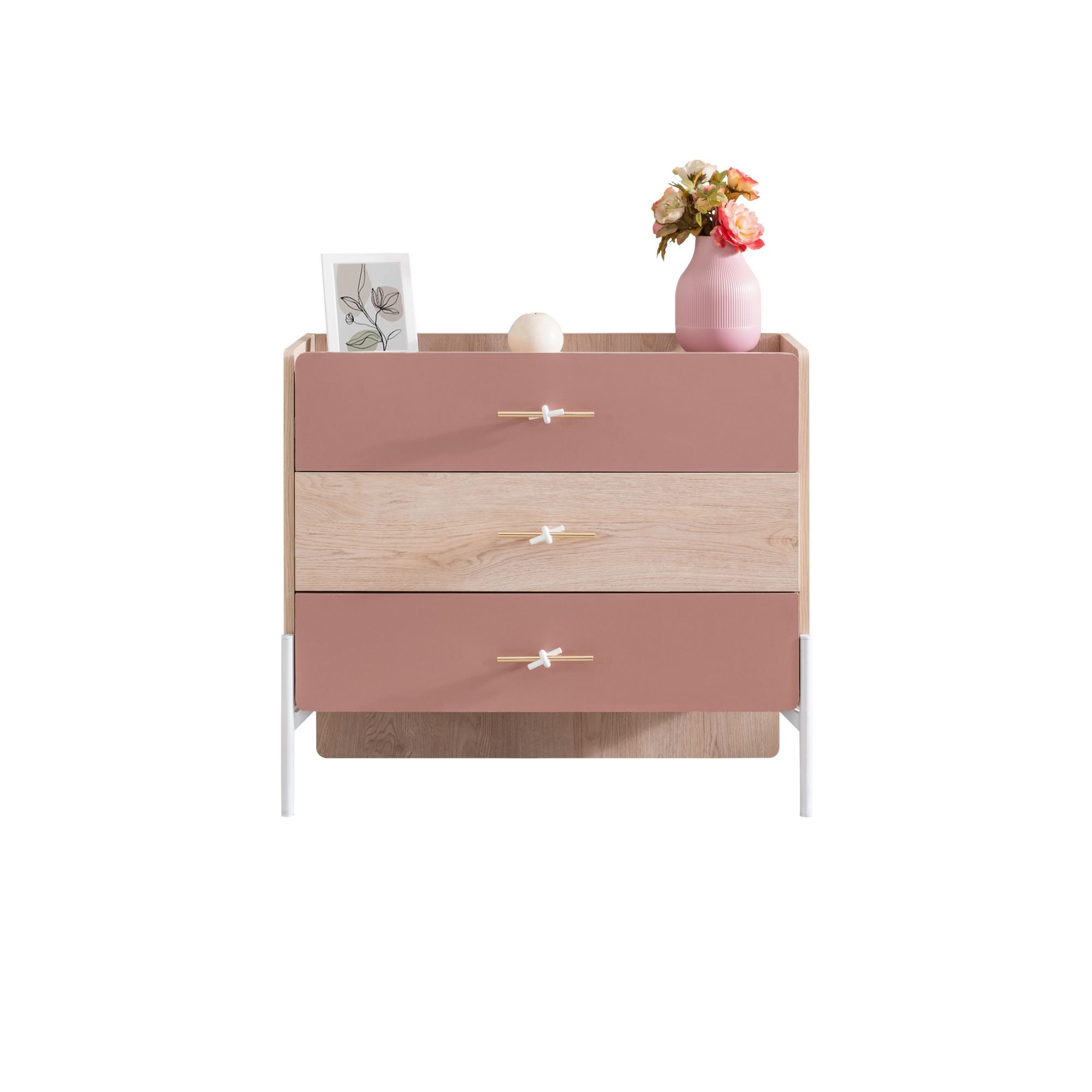 Comoda dormitor Rosetta, 89 x 79 x 42 cm, maro roz, PAL melaminat, spatiu de depozitare, fixare pe perete — imaginea 5
