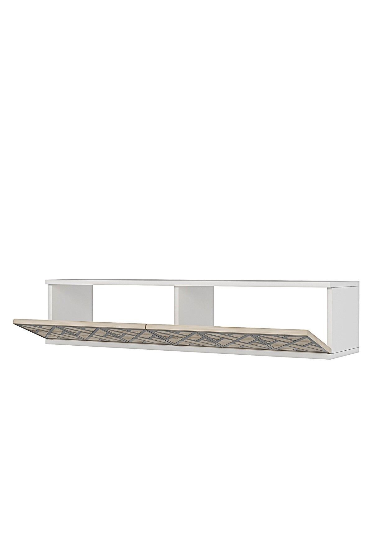Comoda dormitor Arex 120, 120 x 25, 5 x 29, 6 cm, alb argintiu travertin, PAL melaminat, oglinda inclusa, fixare pe perete, alb / silver / travertin — imaginea 4