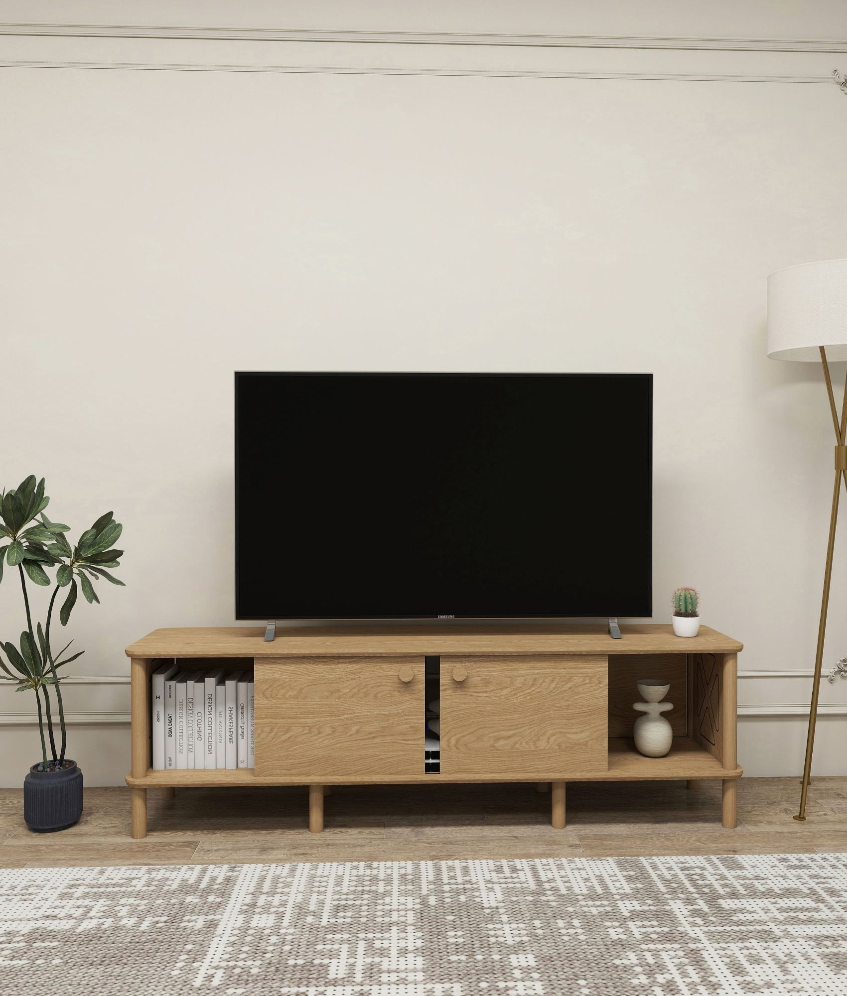 Comoda TV Ontano, stejar, MDF, capacitate 15 kg — imaginea 6