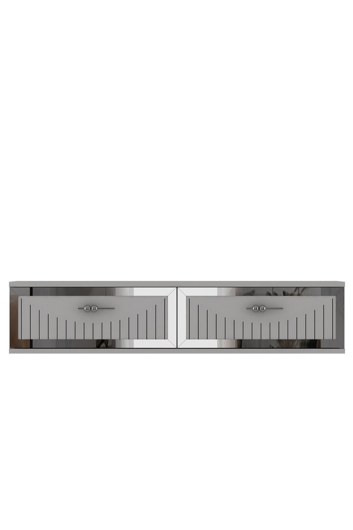 Comoda dormitor Tuna 120, 120 x 25, 5 x 29, 6 cm, alb argintiu, PAL melaminat, oglinda inclusa, fixare pe perete, alb / silver — imaginea 6