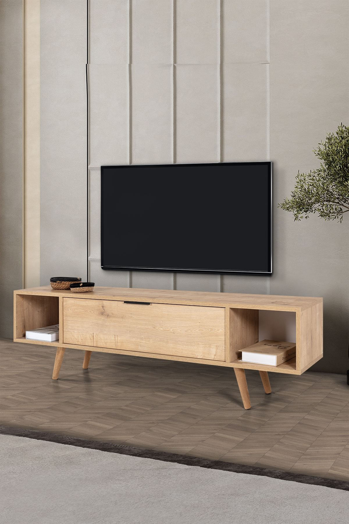 Comoda TV Mesir 3627, 160 x 47 x 35 cm, stejar safir, PAL melaminat — imaginea 6