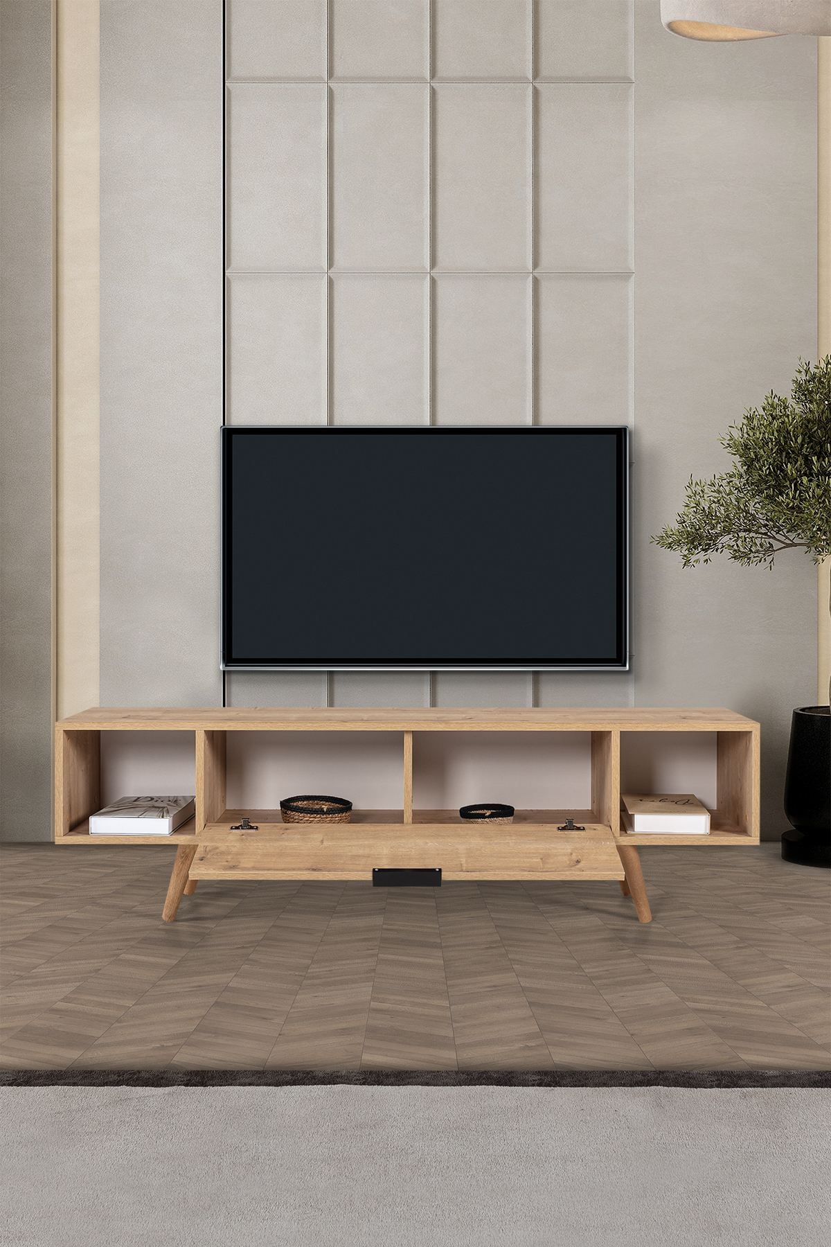 Comoda TV Mesir 3627, 160 x 47 x 35 cm, stejar safir, PAL melaminat — imaginea 7
