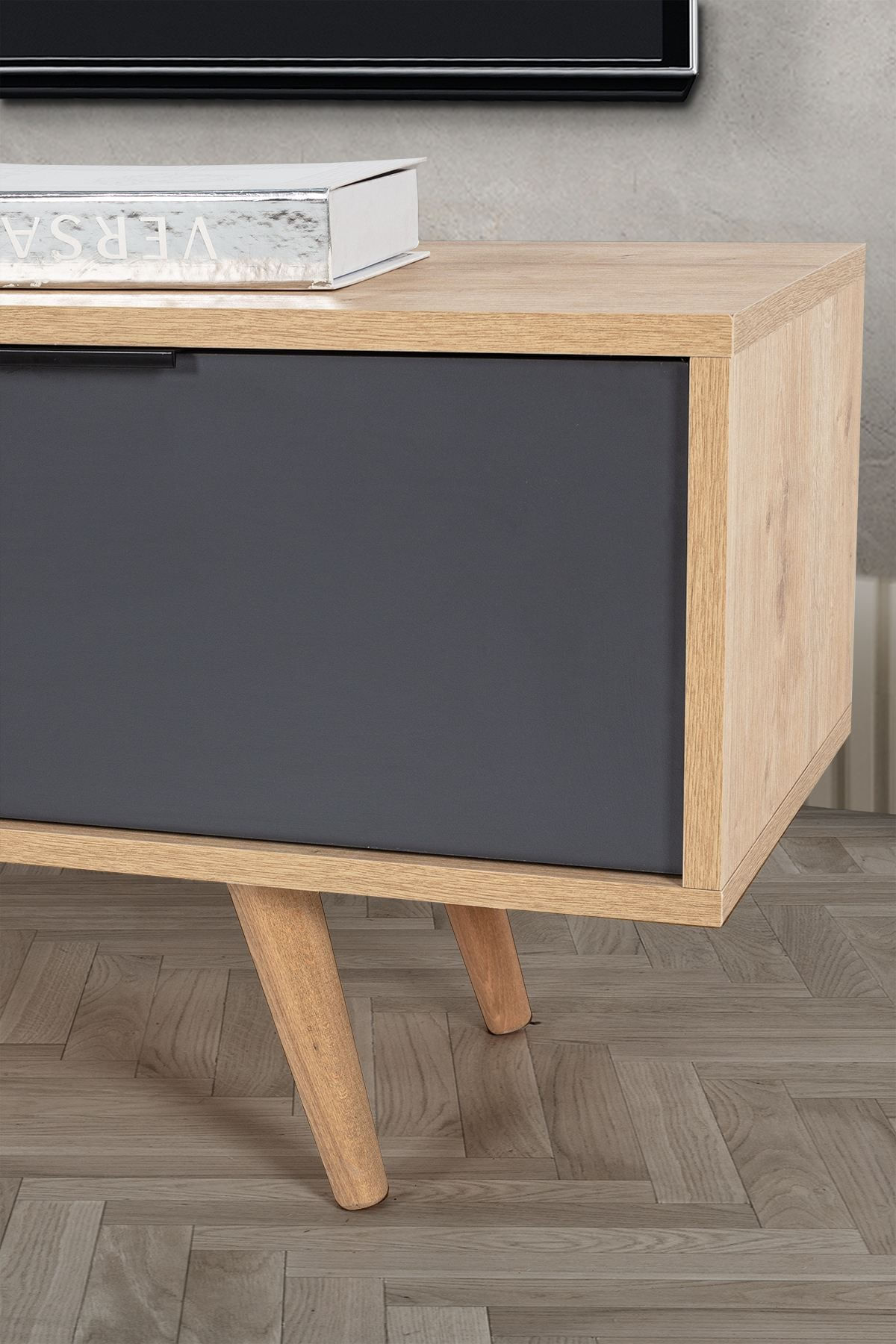 Comoda TV Venüs 3341, 130 x 46 x 35 cm, stejar safir antracit, PAL melaminat — imaginea 3
