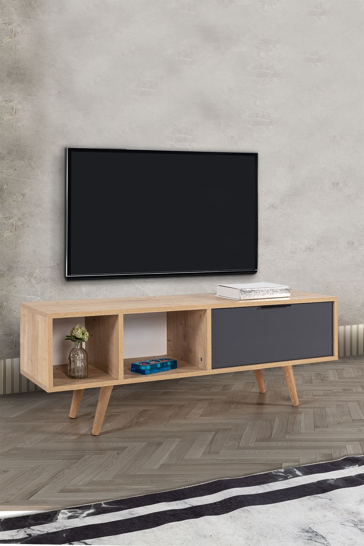 Comoda TV Venüs 3341, 130 x 46 x 35 cm, stejar safir antracit, PAL melaminat — imaginea 4