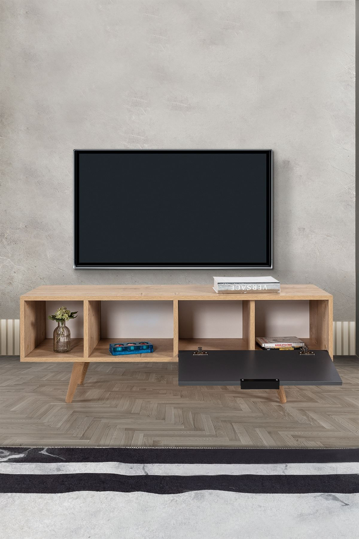 Comoda TV Venüs 3341, 130 x 46 x 35 cm, stejar safir antracit, PAL melaminat — imaginea 5