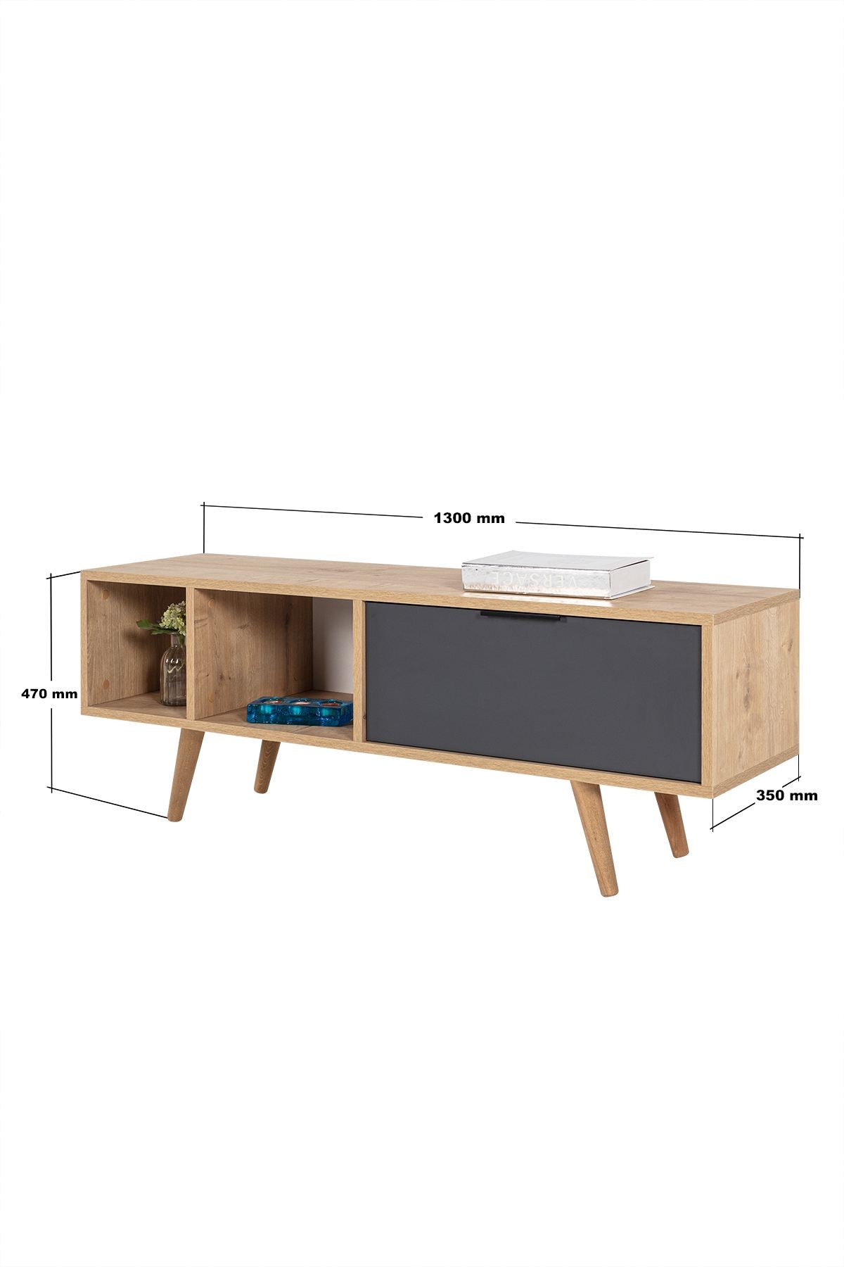 Comoda TV Venüs 3341, 130 x 46 x 35 cm, stejar safir antracit, PAL melaminat — imaginea 6