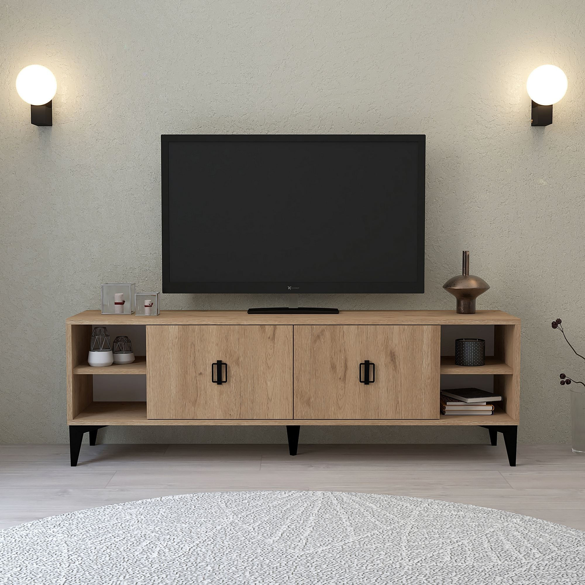Comoda TV Deren 3507, 150 x 47 x 35 cm, stejar safir, PAL melaminat — imaginea 3