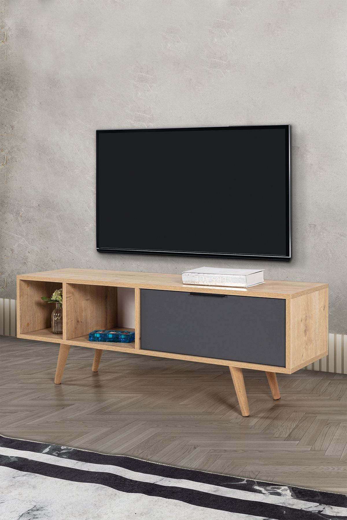 Comoda TV Venüs 3341, 130 x 46 x 35 cm, stejar safir antracit, PAL melaminat — imaginea 7