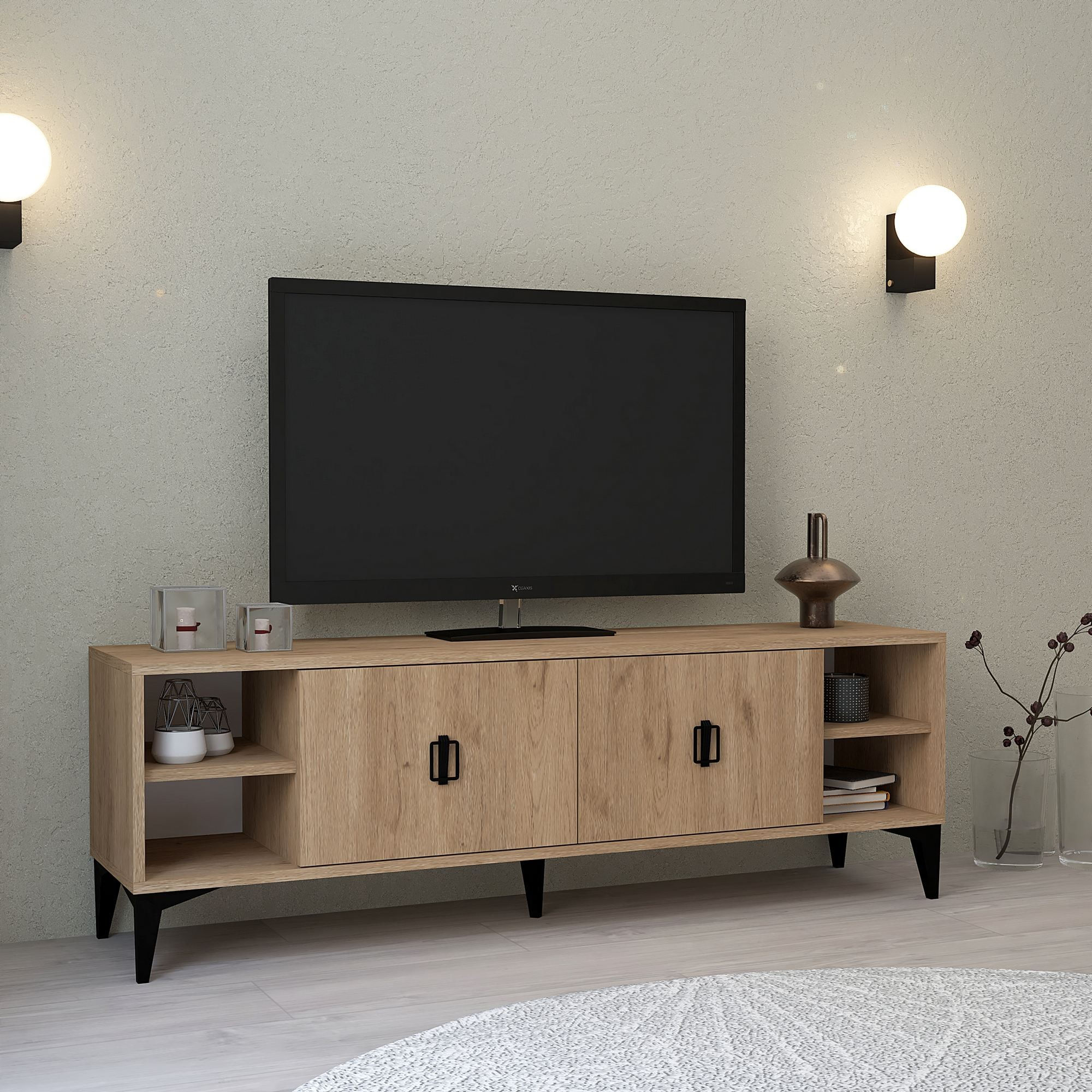 Comoda TV Deren 3507, 150 x 47 x 35 cm, stejar safir, PAL melaminat — imaginea 4