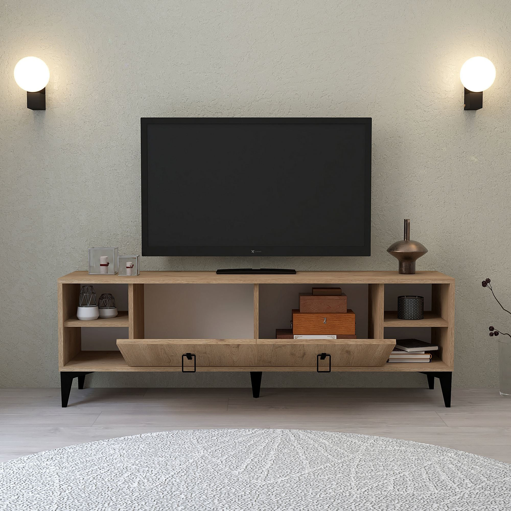 Comoda TV Deren 3507, 150 x 47 x 35 cm, stejar safir, PAL melaminat — imaginea 5