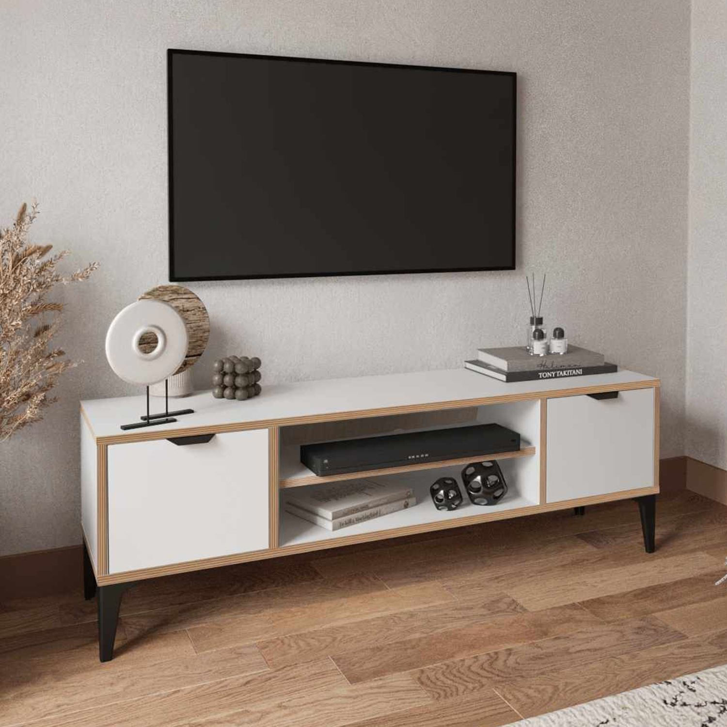 Comoda TV Arden, 140 x 46 x 35 cm, alb, PAL melaminat — imaginea 2