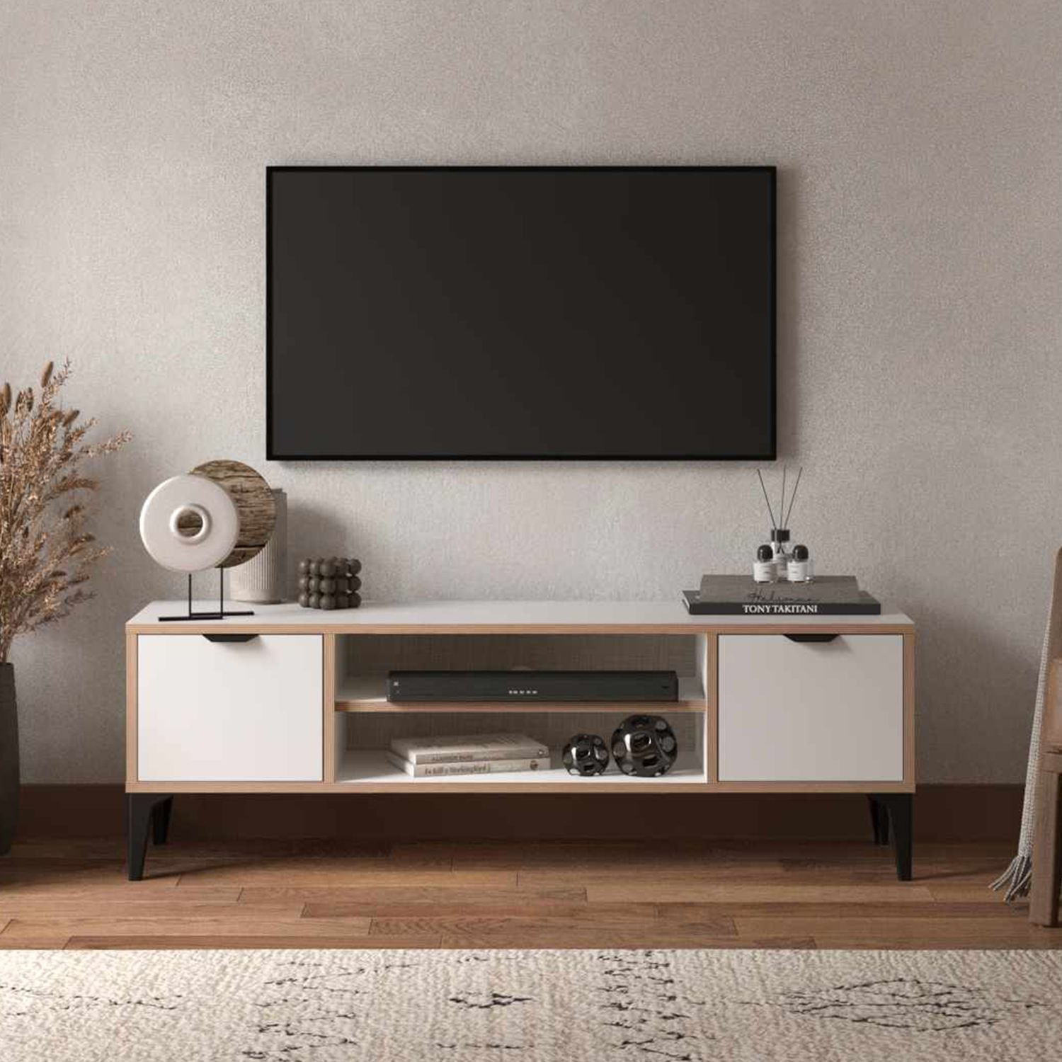 Comoda TV Arden, 140 x 46 x 35 cm, alb, PAL melaminat — imaginea 3