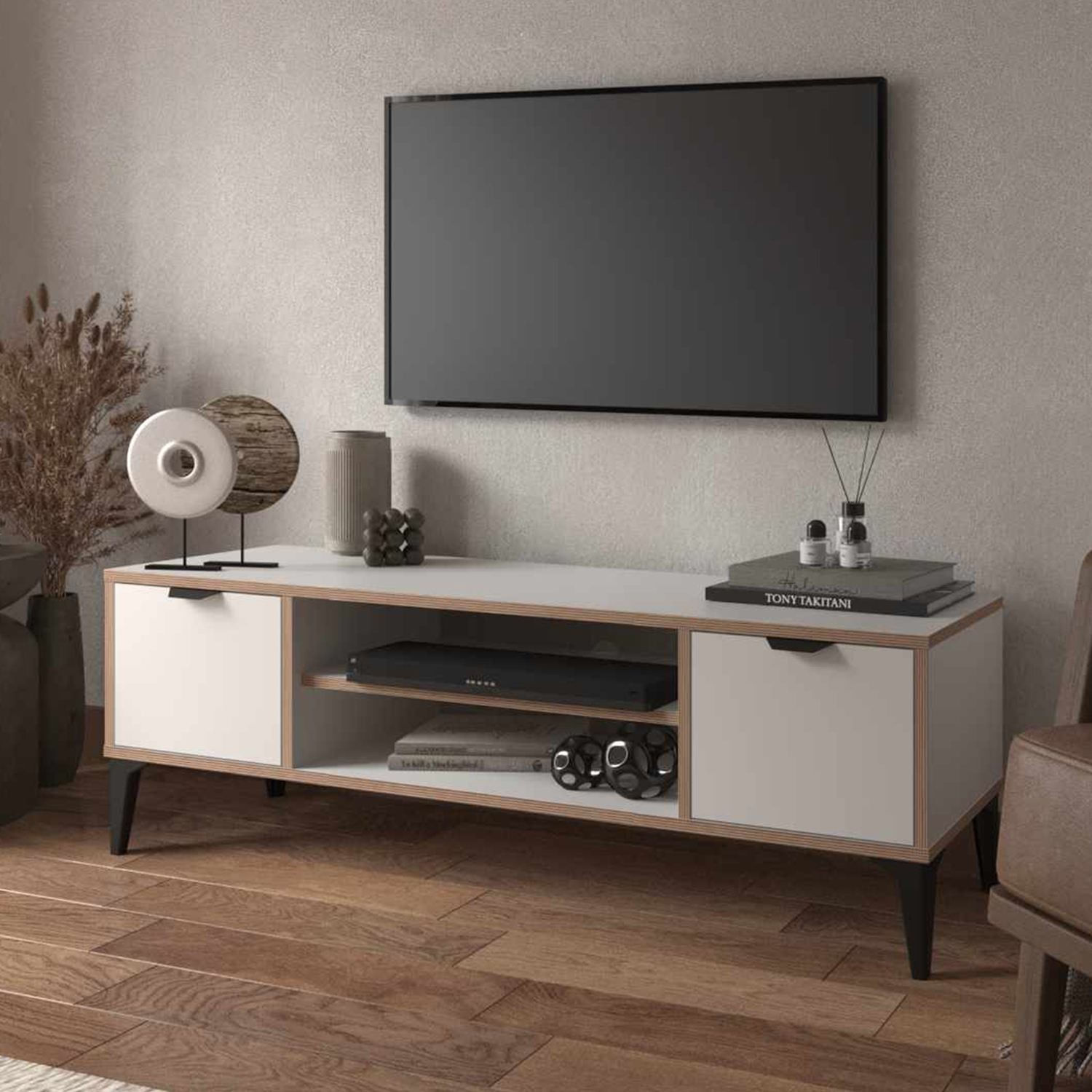 Comoda TV Arden, 140 x 46 x 35 cm, alb, PAL melaminat — imaginea 4