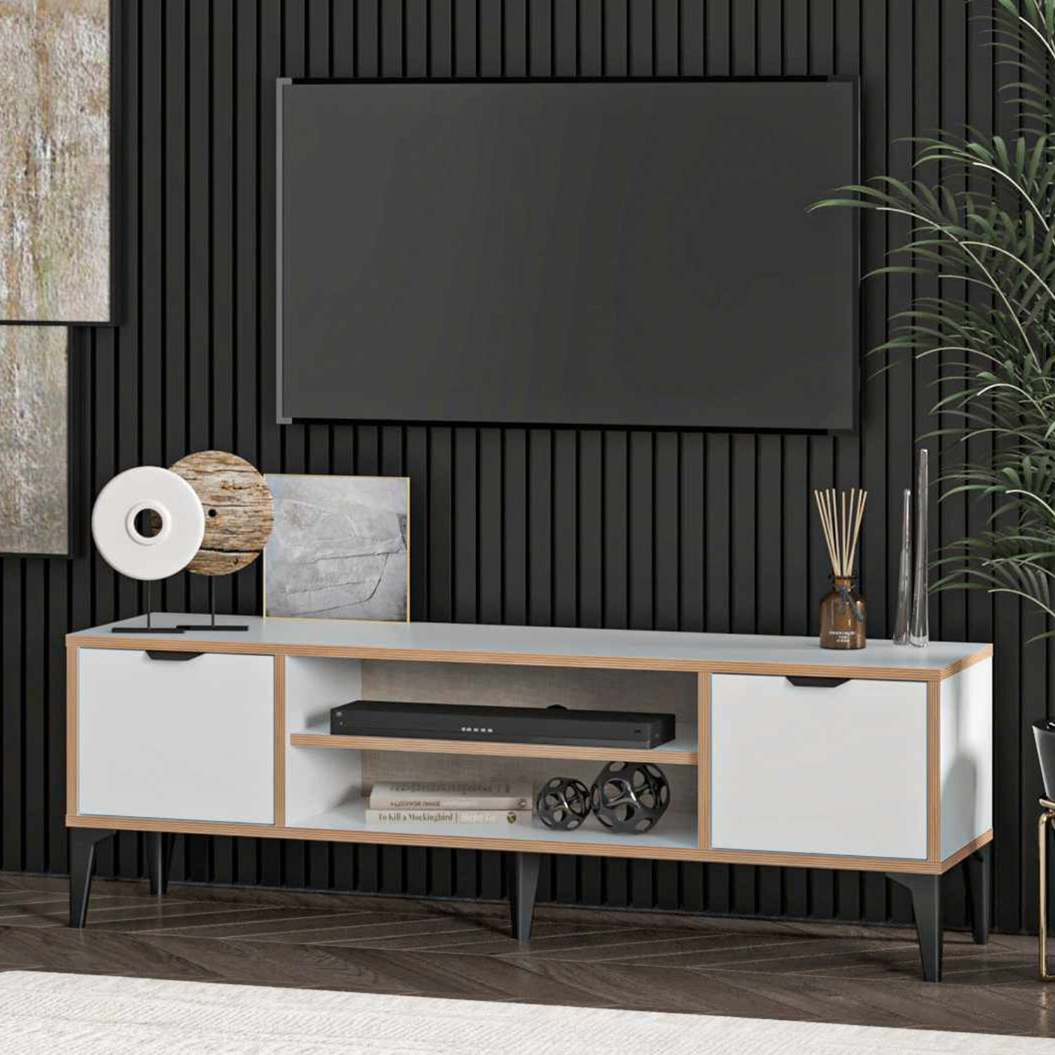 Comoda TV Arden, 140 x 46 x 35 cm, alb, PAL melaminat — imaginea 5