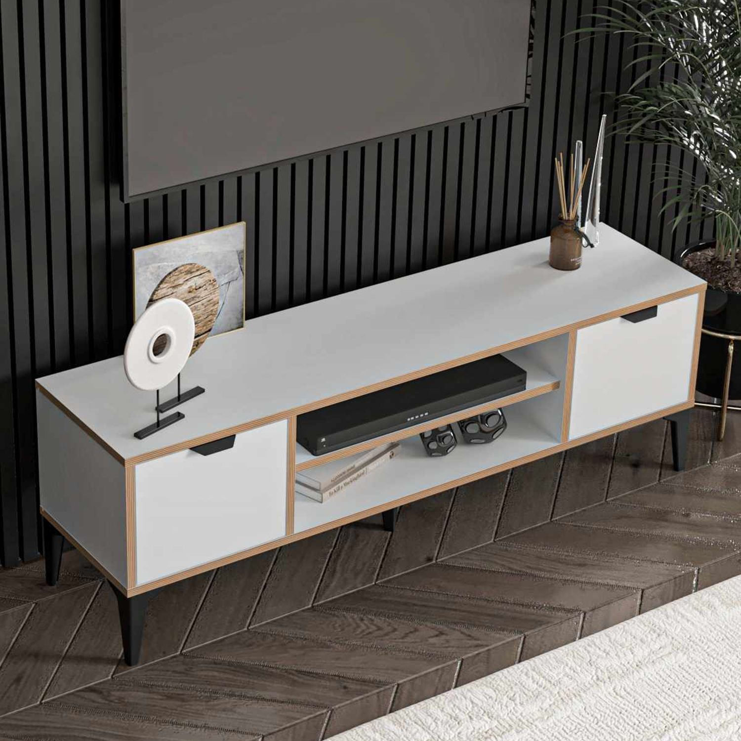 Comoda TV Arden, 140 x 46 x 35 cm, alb, PAL melaminat — imaginea 6