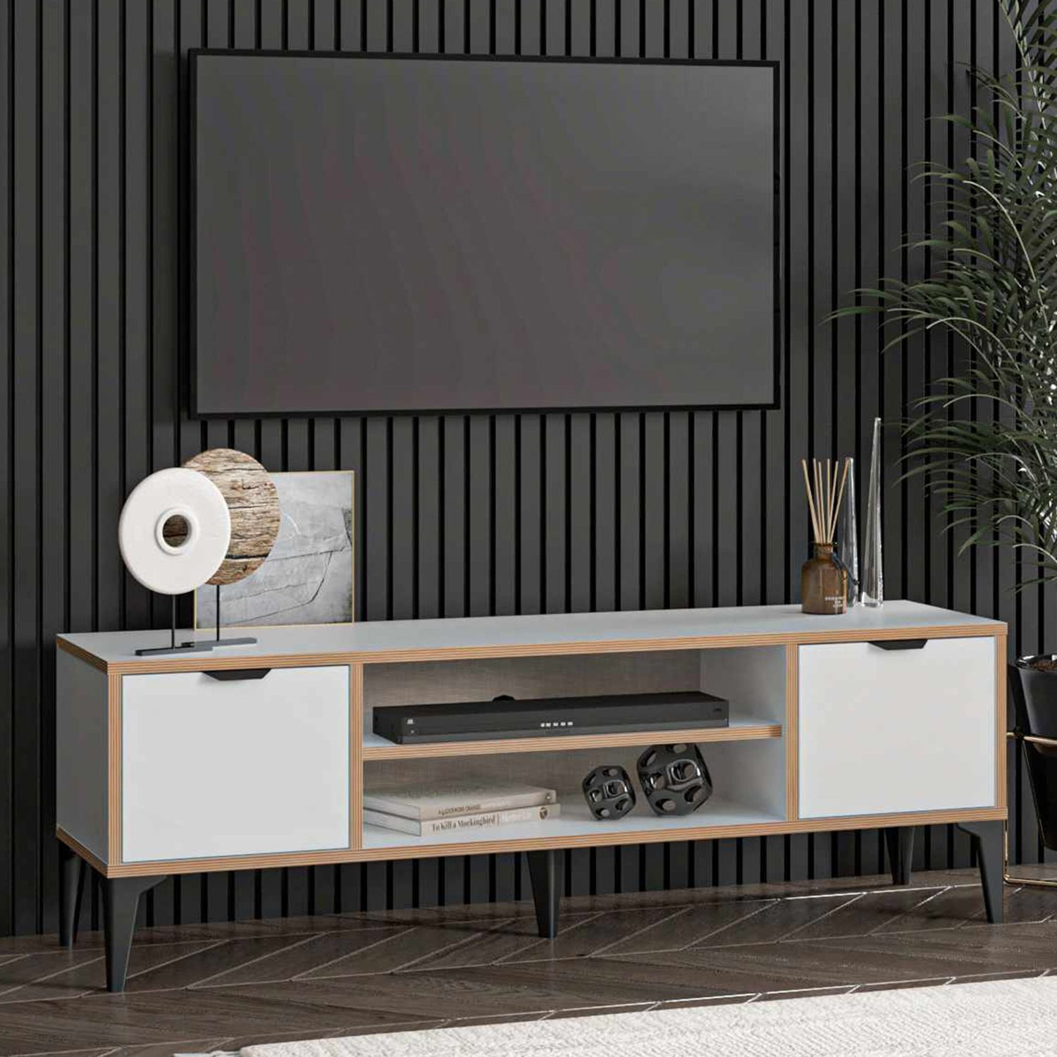 Comoda TV Arden, 140 x 46 x 35 cm, alb, PAL melaminat — imaginea 9