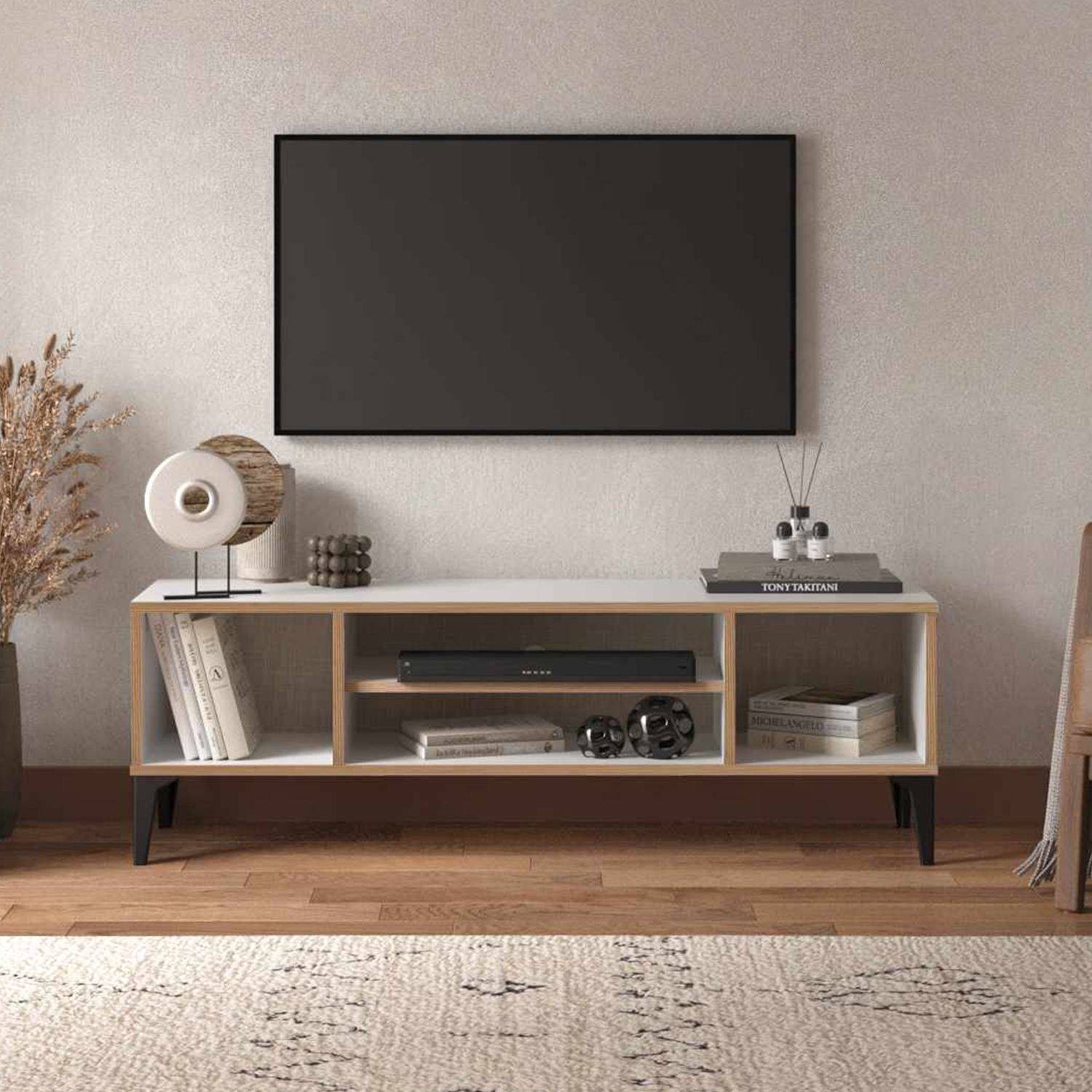 Comoda TV Arden, 140 x 46 x 35 cm, alb, PAL melaminat — imaginea 10