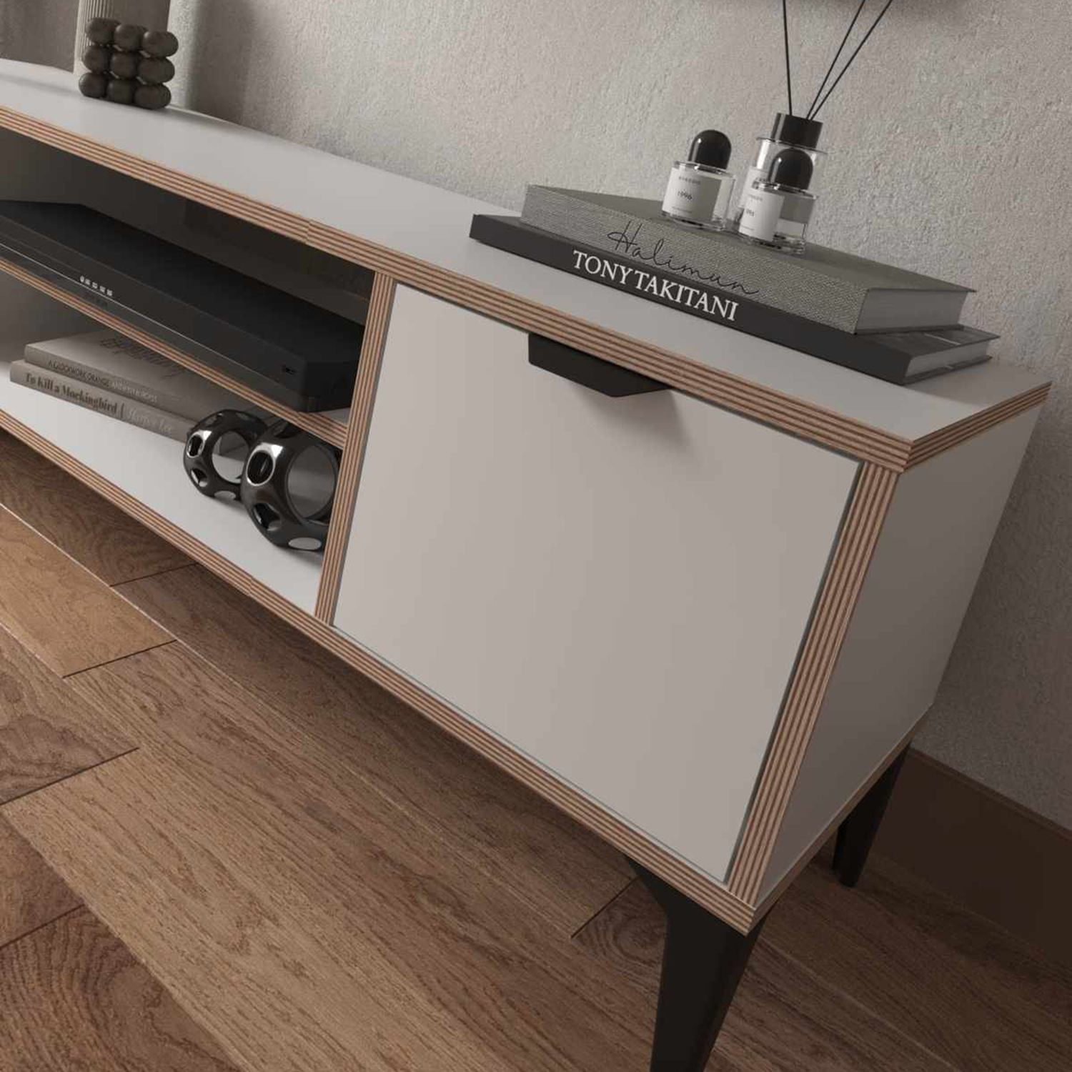 Comoda TV Arden, 140 x 46 x 35 cm, alb, PAL melaminat — imaginea 11