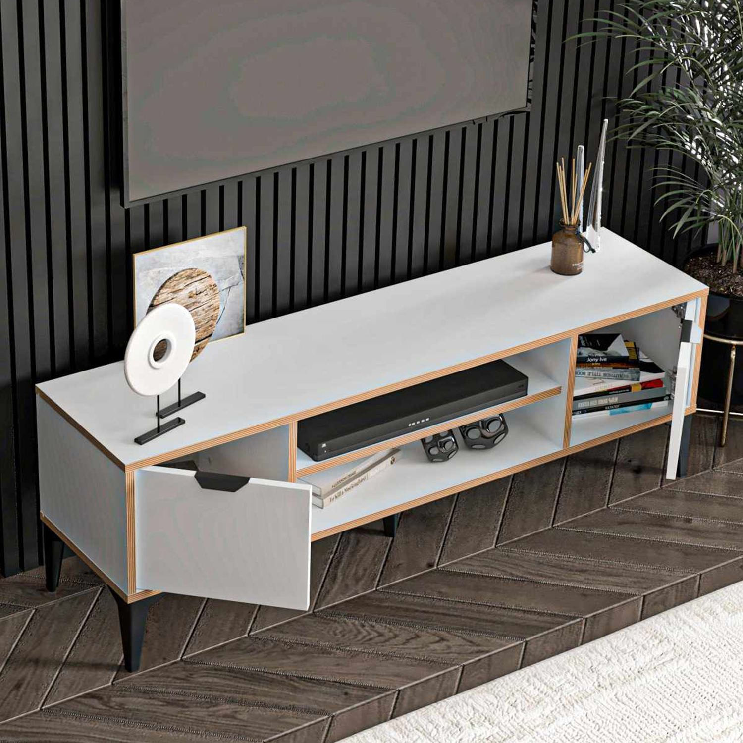 Comoda TV Arden, 140 x 46 x 35 cm, alb, PAL melaminat — imaginea 12