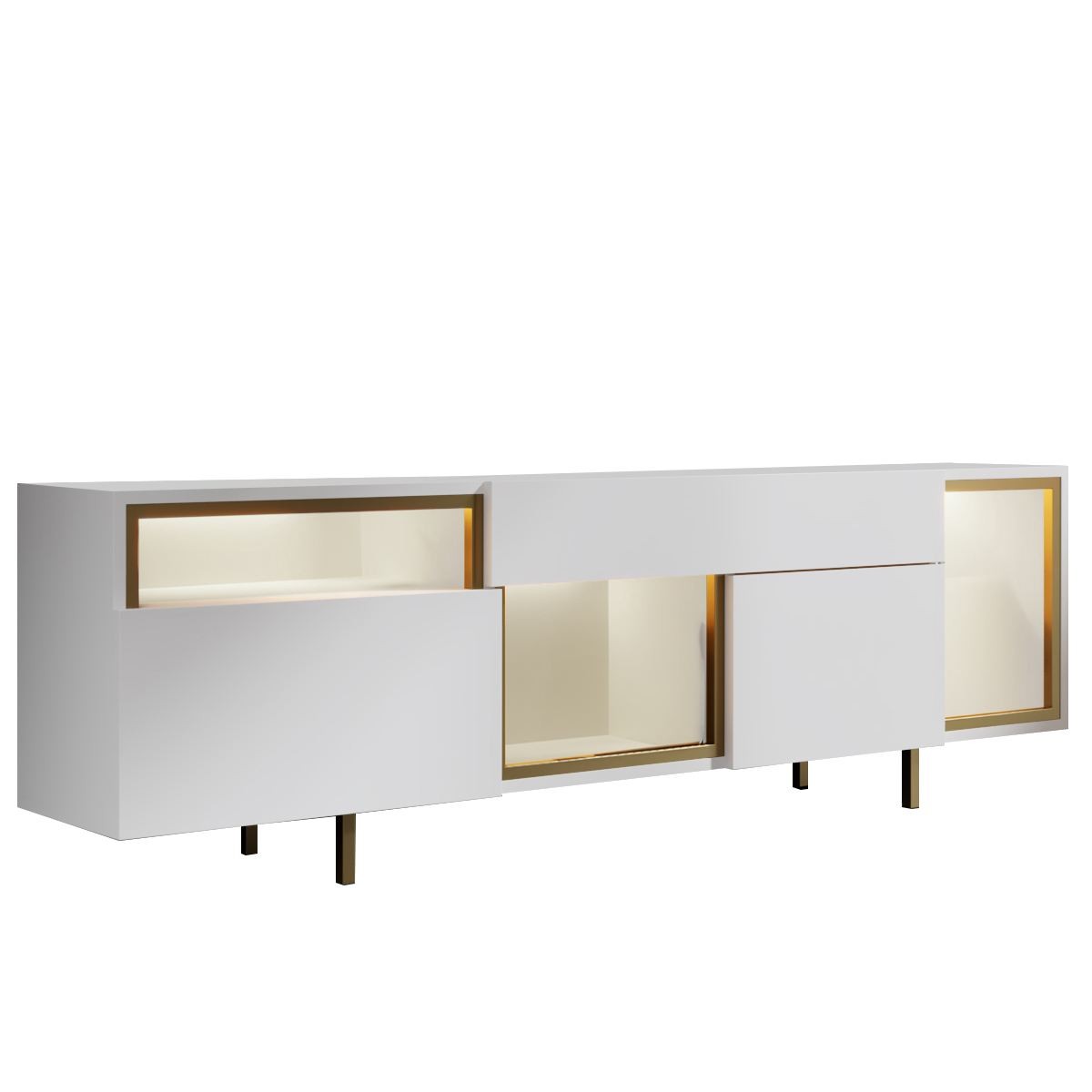 Comoda TV Norm, 180 x 55 x 32 cm, alb auriu, PAL melaminat, spatiu de depozitare, fixare pe perete, alb / gold — imaginea 4