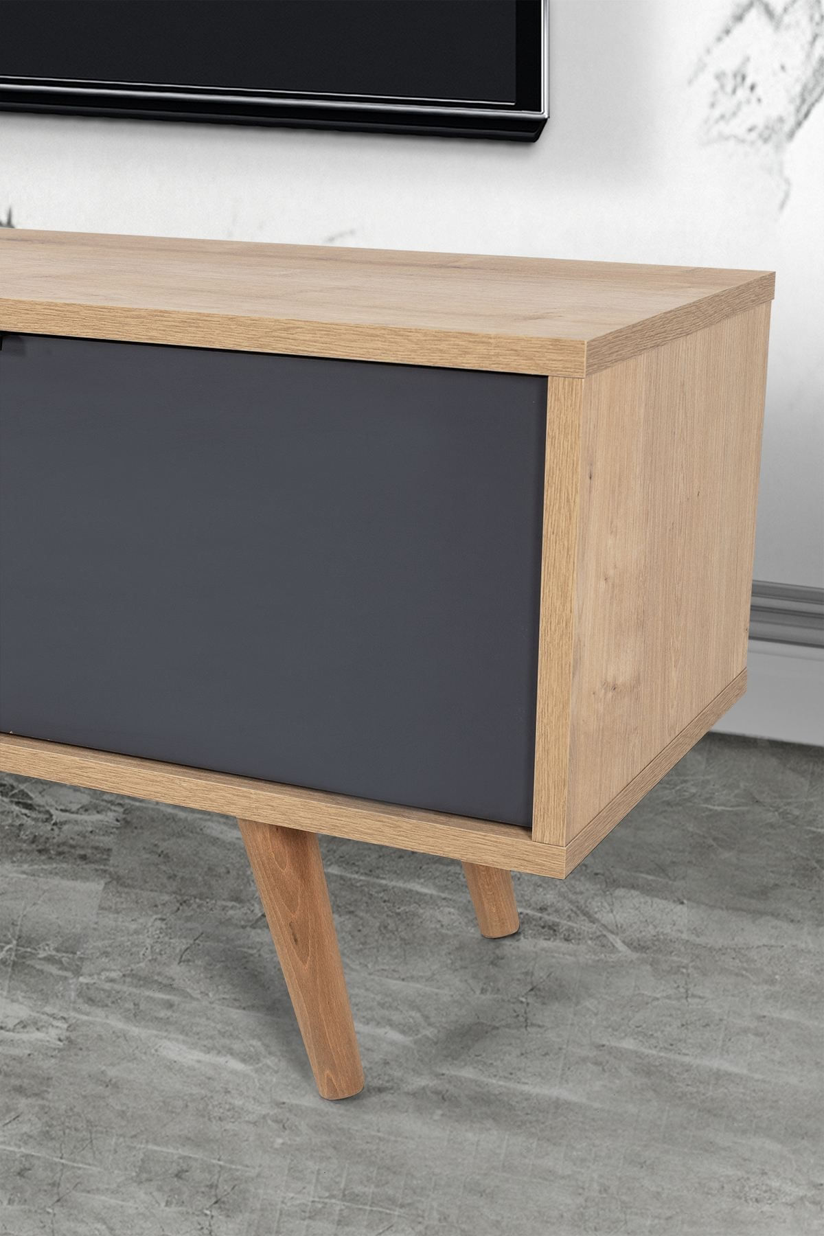Comoda TV Venüs 3641, 160 x 46 x 35 cm, stejar safir antracit, PAL melaminat — imaginea 2