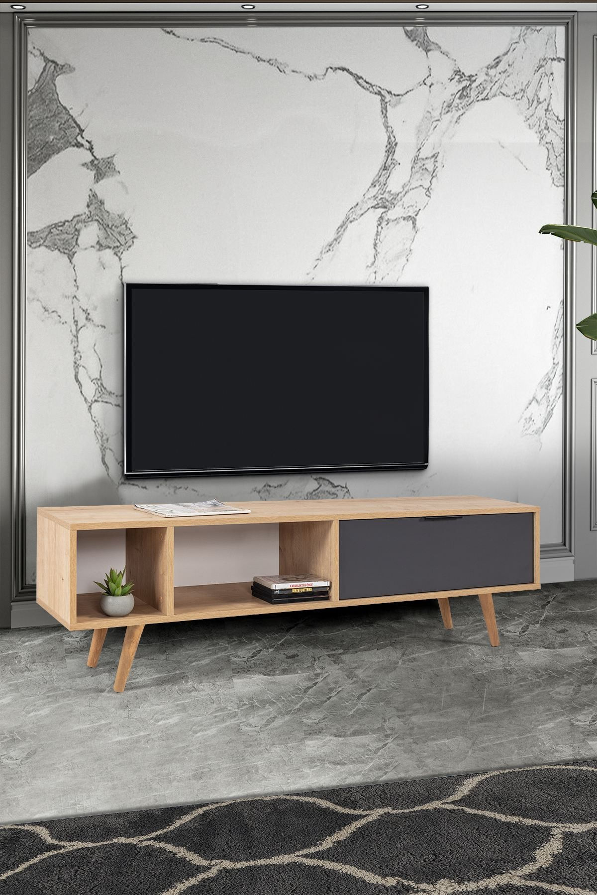 Comoda TV Venüs 3641, 160 x 46 x 35 cm, stejar safir antracit, PAL melaminat — imaginea 6