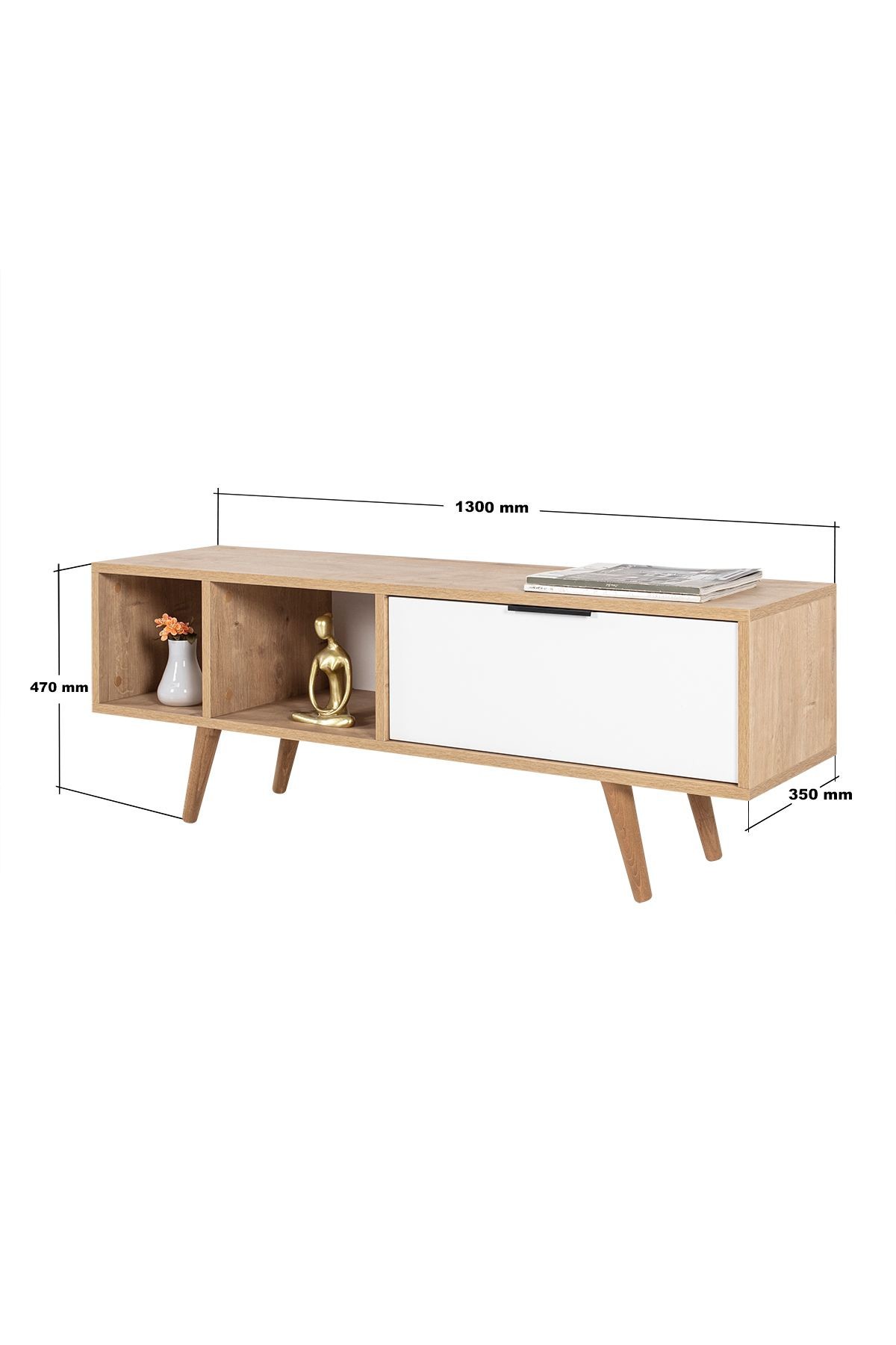 Comoda TV Venüs 3340, 130 x 46 x 35 cm, stejar safir alb, PAL melaminat — imaginea 7