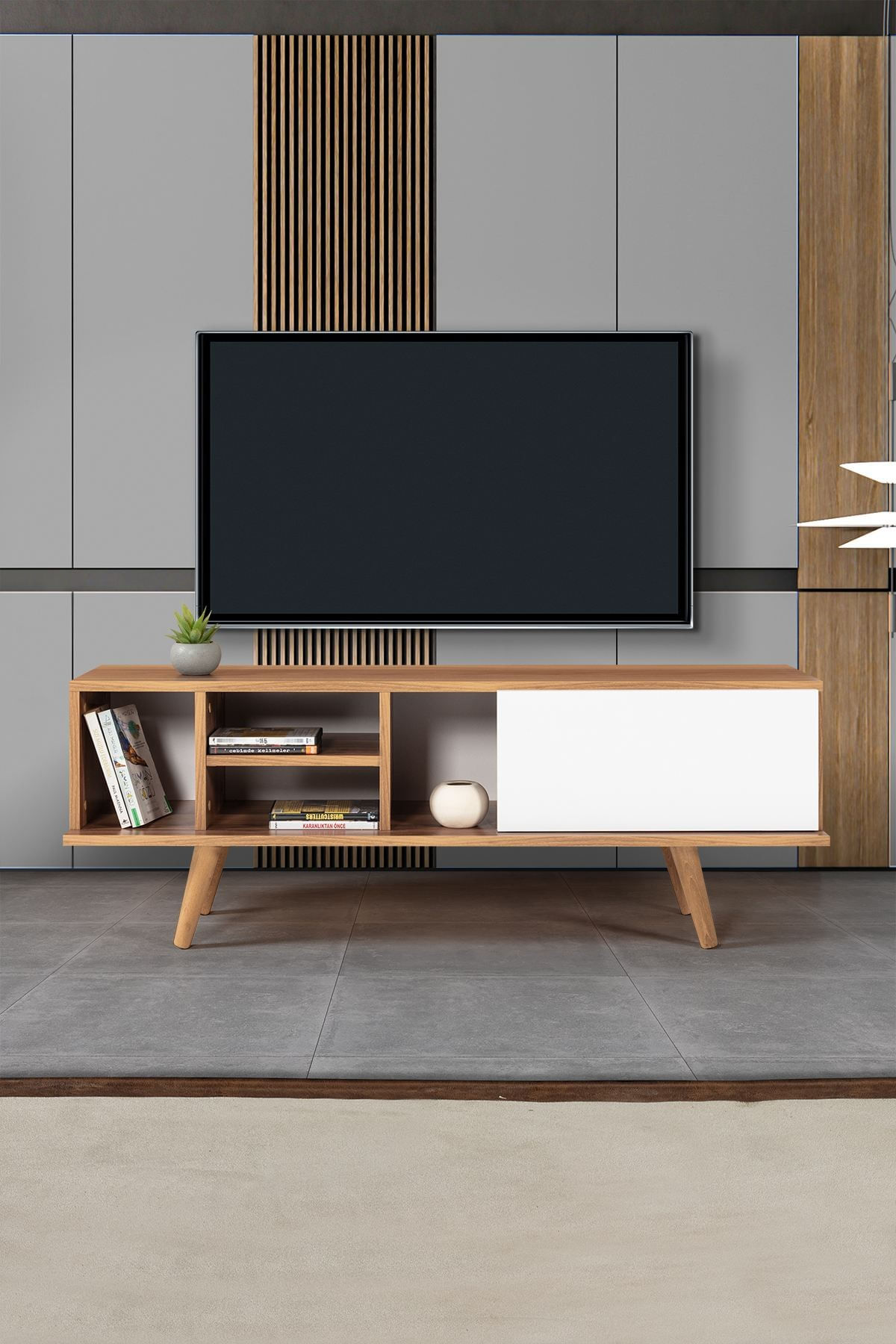 Comoda TV Ela 3333, 130 x 47 x 35 cm, nuc alb, PAL melaminat — imaginea 3