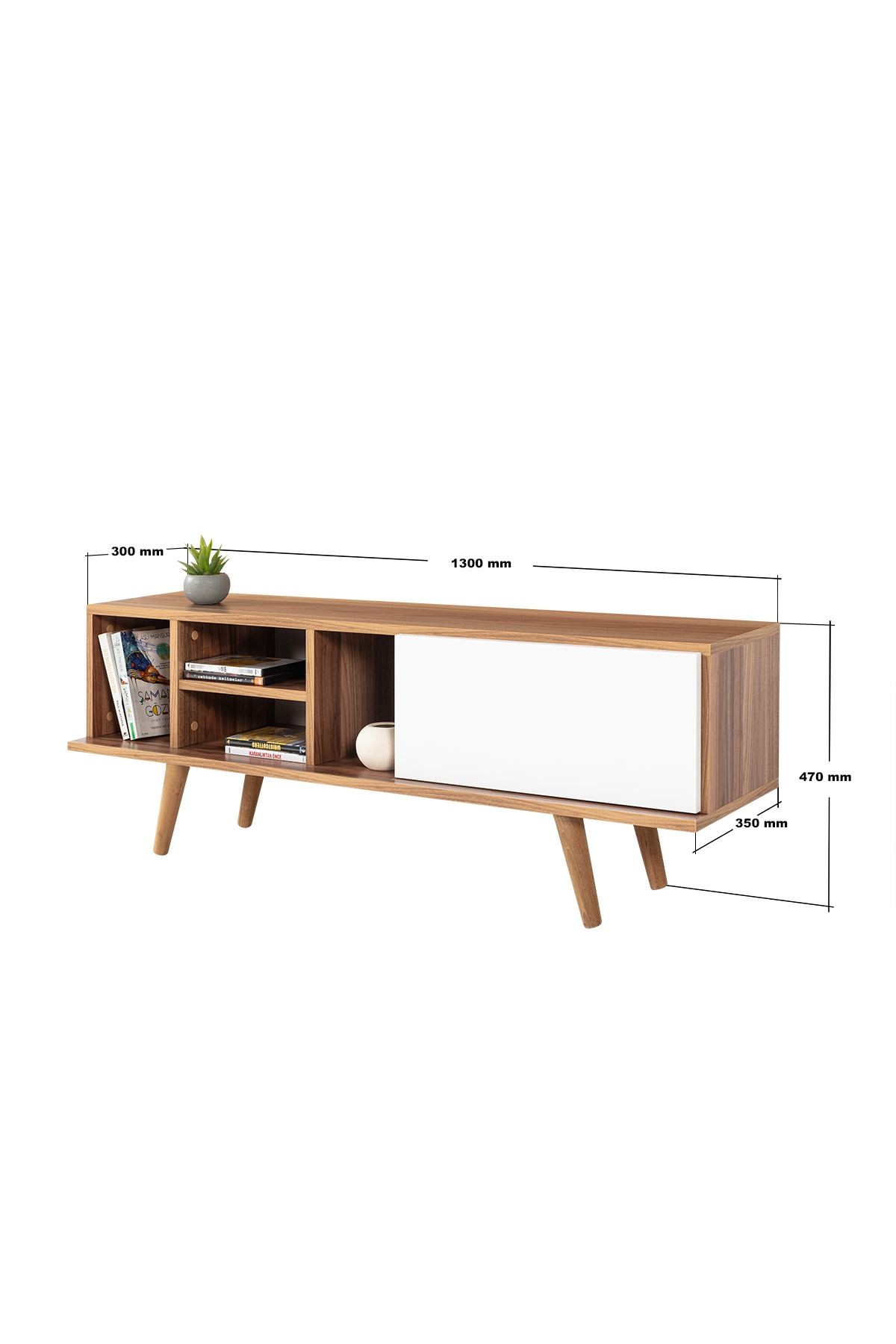 Comoda TV Ela 3333, 130 x 47 x 35 cm, nuc alb, PAL melaminat — imaginea 4