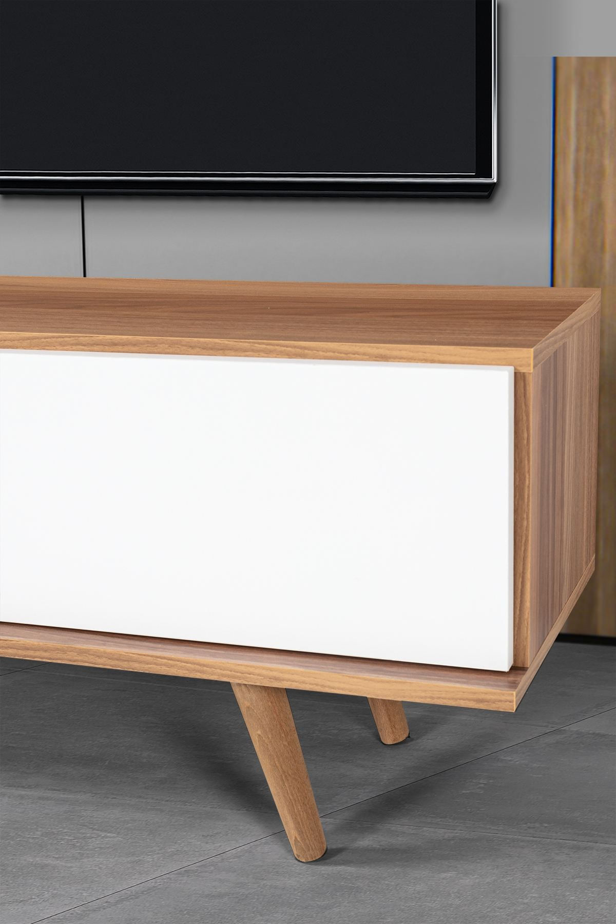 Comoda TV Ela 3333, 130 x 47 x 35 cm, nuc alb, PAL melaminat — imaginea 6