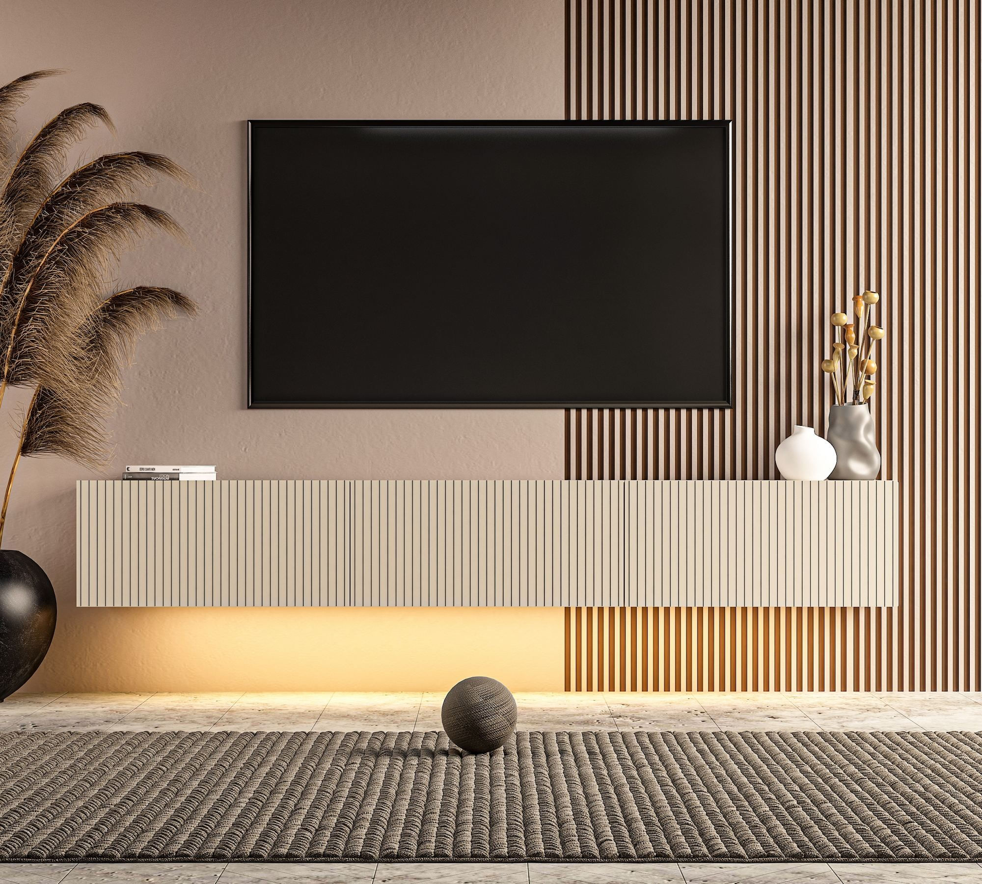 Comoda TV Ada, 180 x 28, 6 x 31, 4 cm, bej nisip, PAL melaminat, fixare pe perete, sandstone — imaginea 5