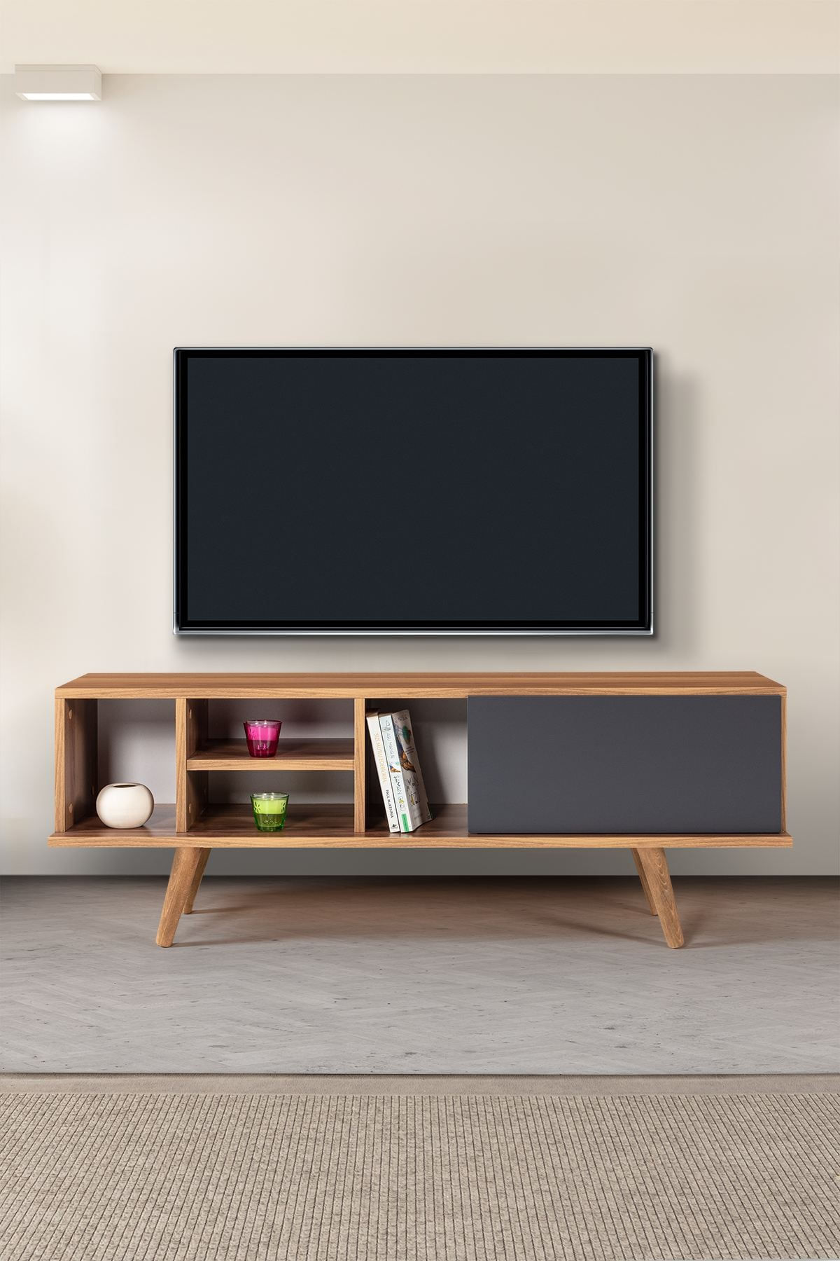 Comoda TV Ela 3331, 130 x 47 x 35 cm, nuc antracit, PAL melaminat — imaginea 3