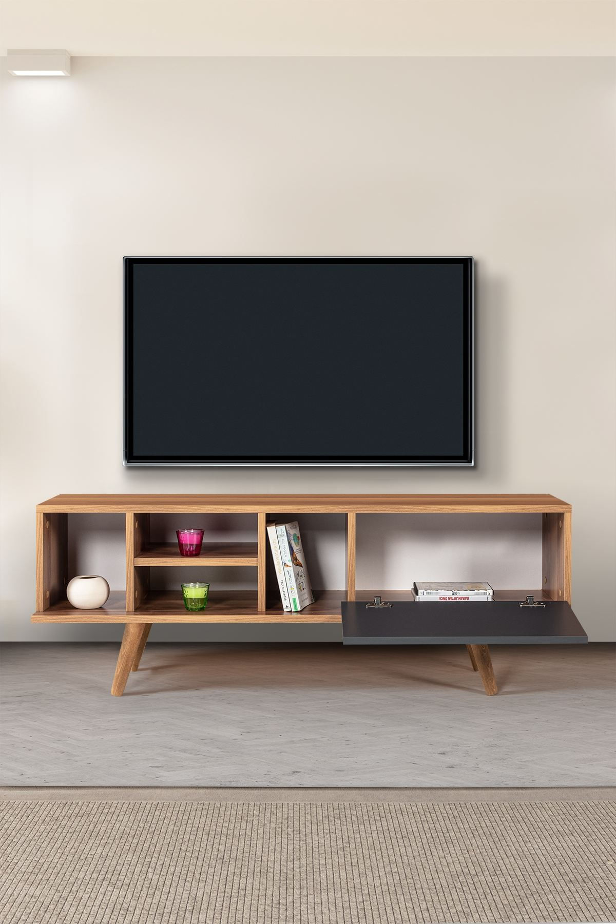 Comoda TV Ela 3331, 130 x 47 x 35 cm, nuc antracit, PAL melaminat — imaginea 4