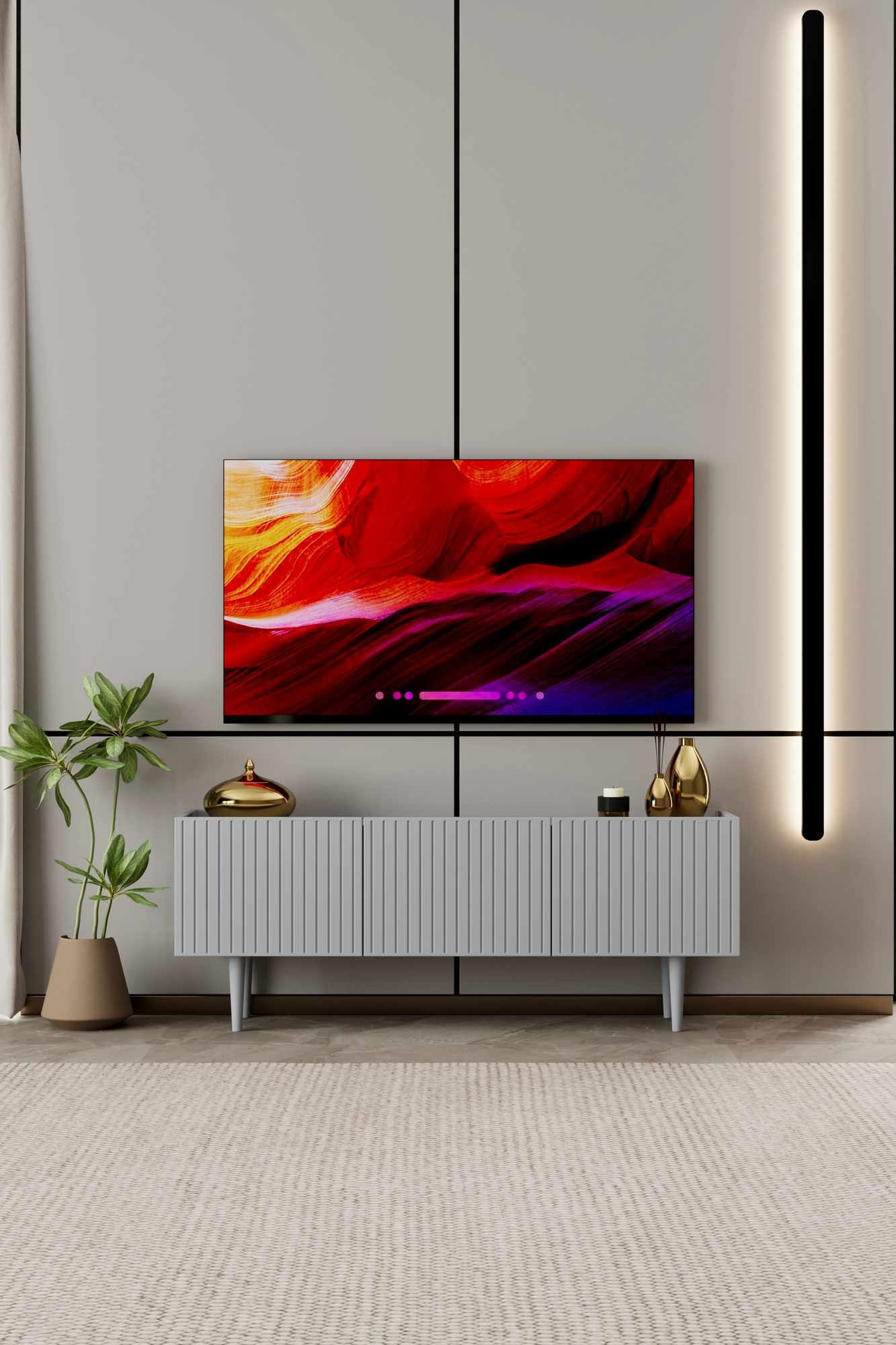 Comoda TV Capella 140, 140 x 50 x 29 cm, gri deschis, MDF, capacitate 24 kg, light gri — imaginea 3