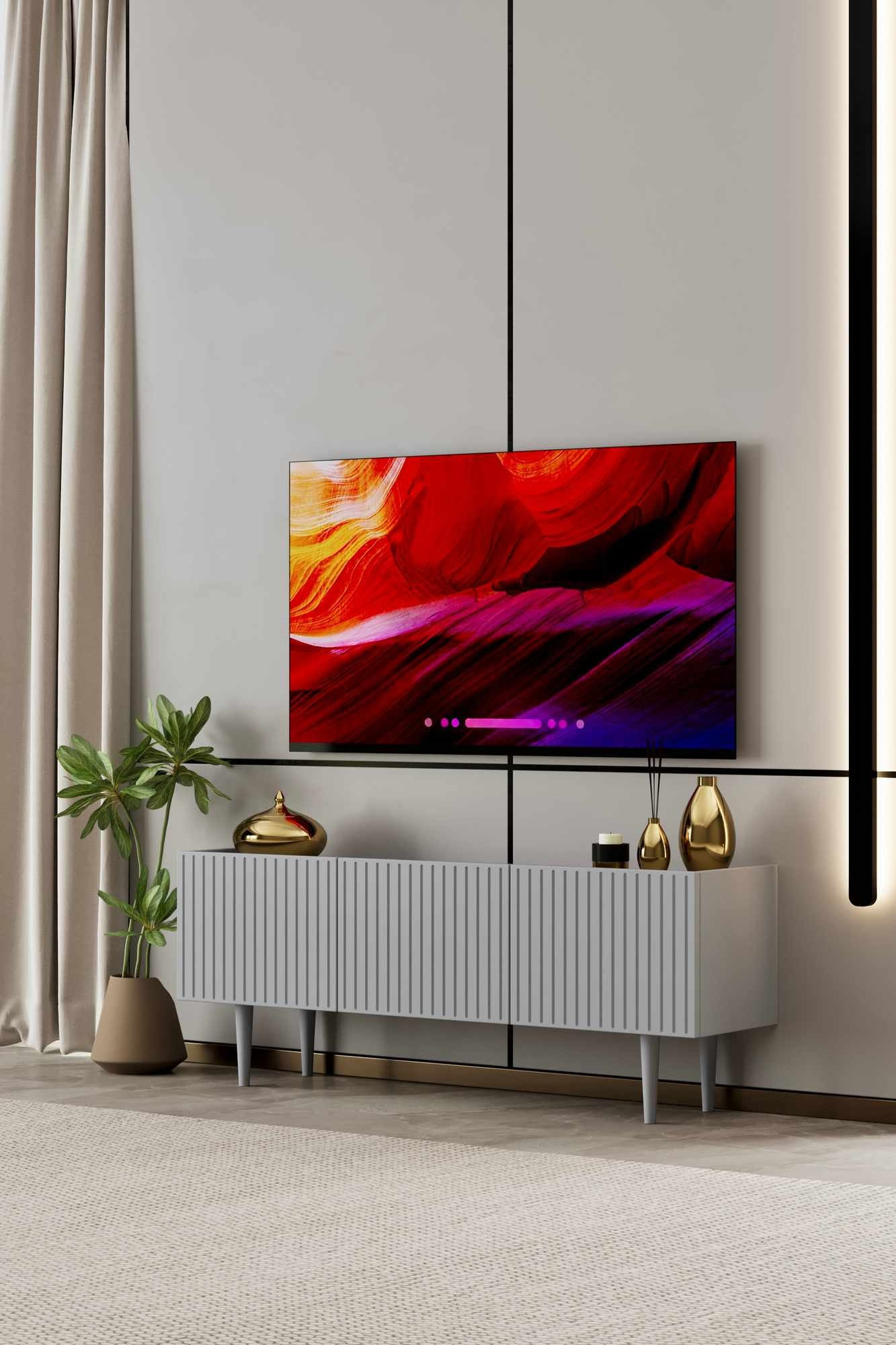 Comoda TV Capella 140, 140 x 50 x 29 cm, gri deschis, MDF, capacitate 24 kg, light gri — imaginea 4