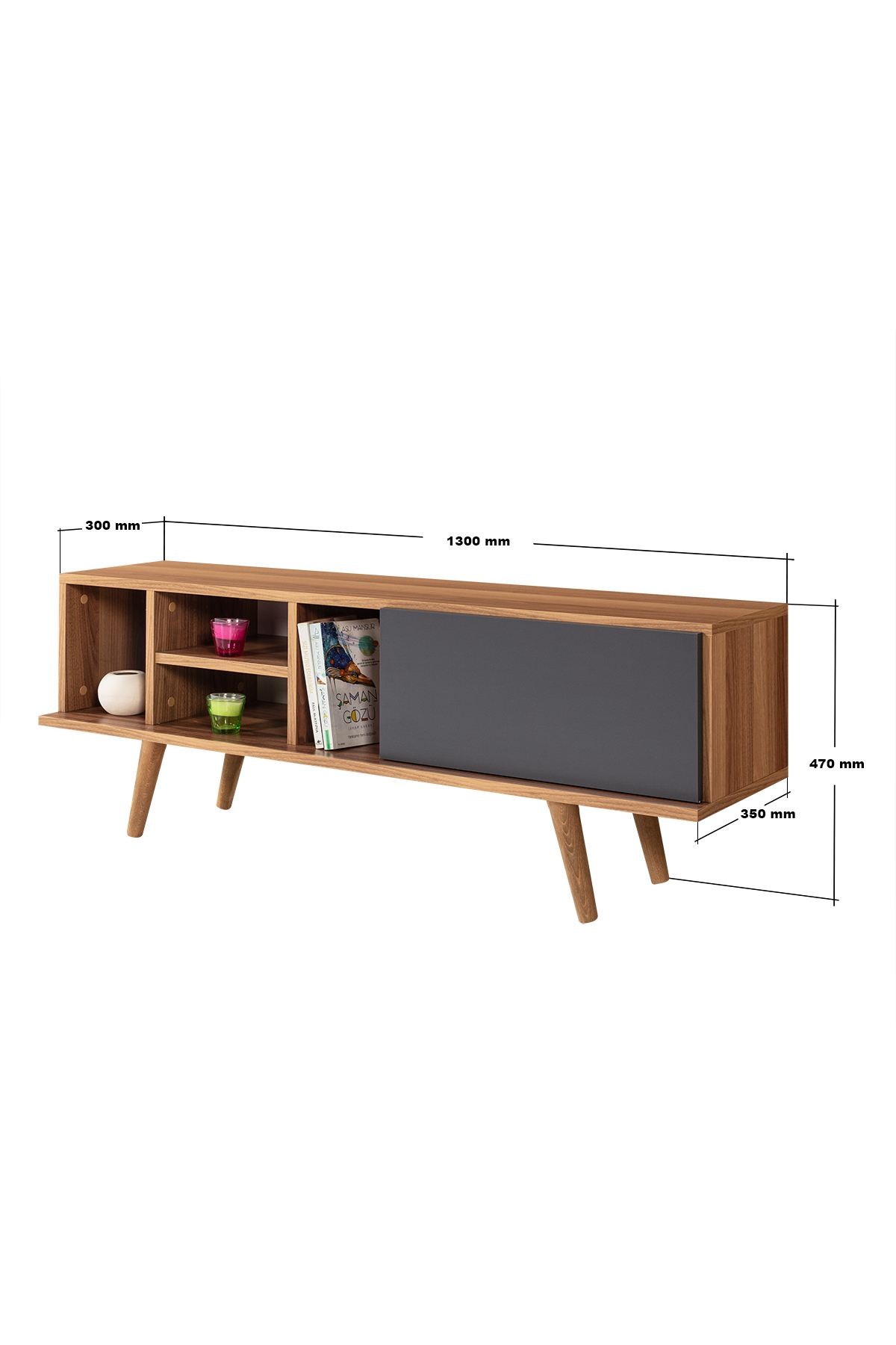 Comoda TV Ela 3331, 130 x 47 x 35 cm, nuc antracit, PAL melaminat — imaginea 6