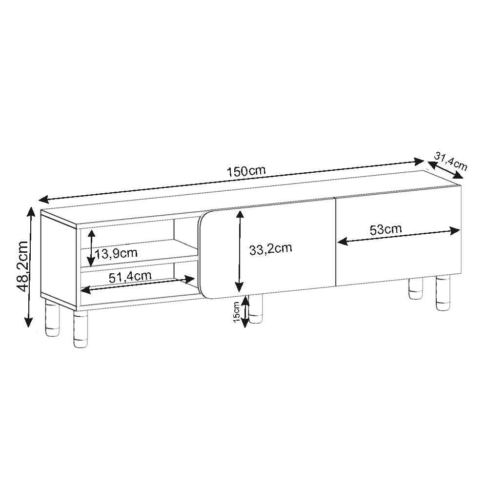Comoda TV River, 150 x 48, 2 x 31, 4 cm, nuc antichizat, PAL melaminat, fixare pe perete, antique nuc — imaginea 5