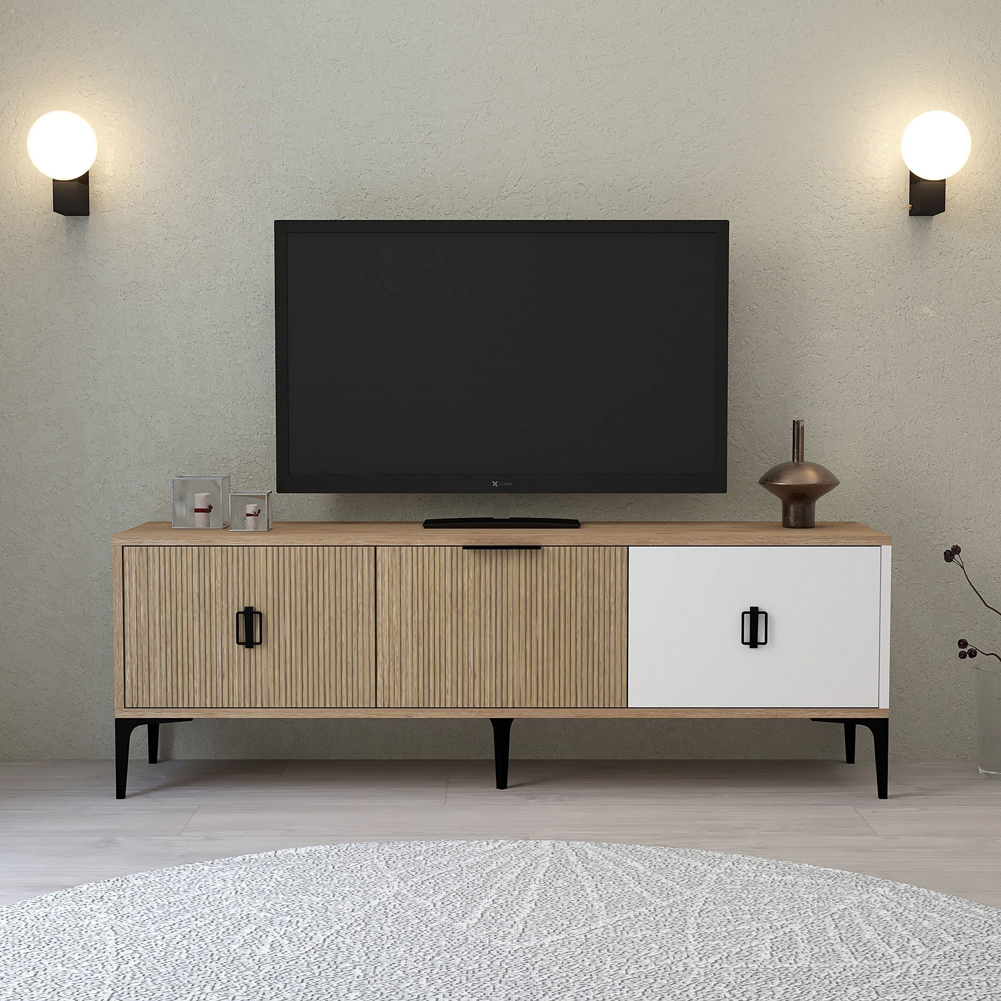 Comoda TV Neva 3502, 150 x 50 x 35 cm, stejar alb, PAL melaminat — imaginea 2