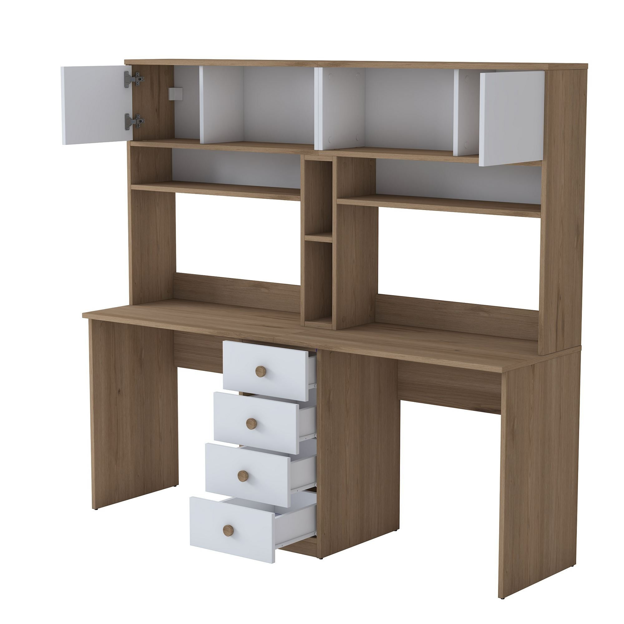 Birou HA130, 180 x 166,3 x 50 cm, nuc alb, PAL — imaginea 4