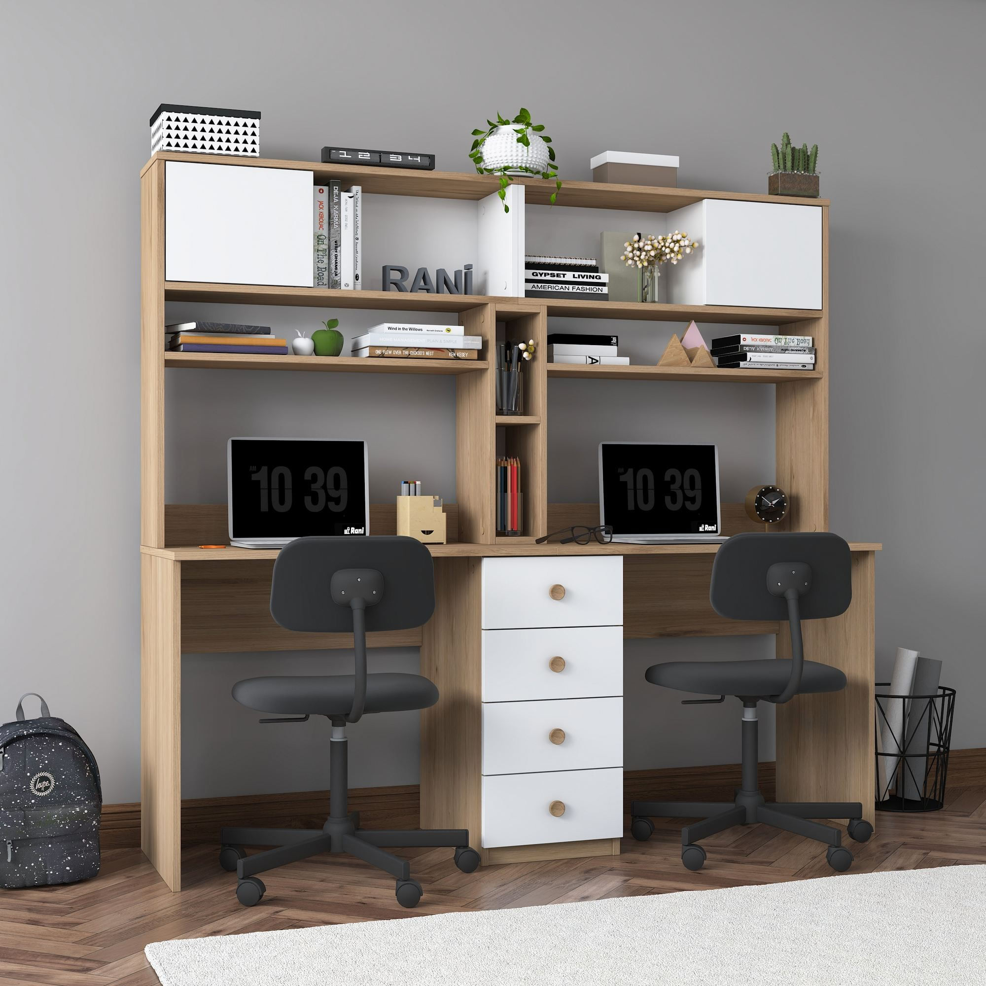 Birou HA130, 180 x 166,3 x 50 cm, nuc alb, PAL — imaginea 5