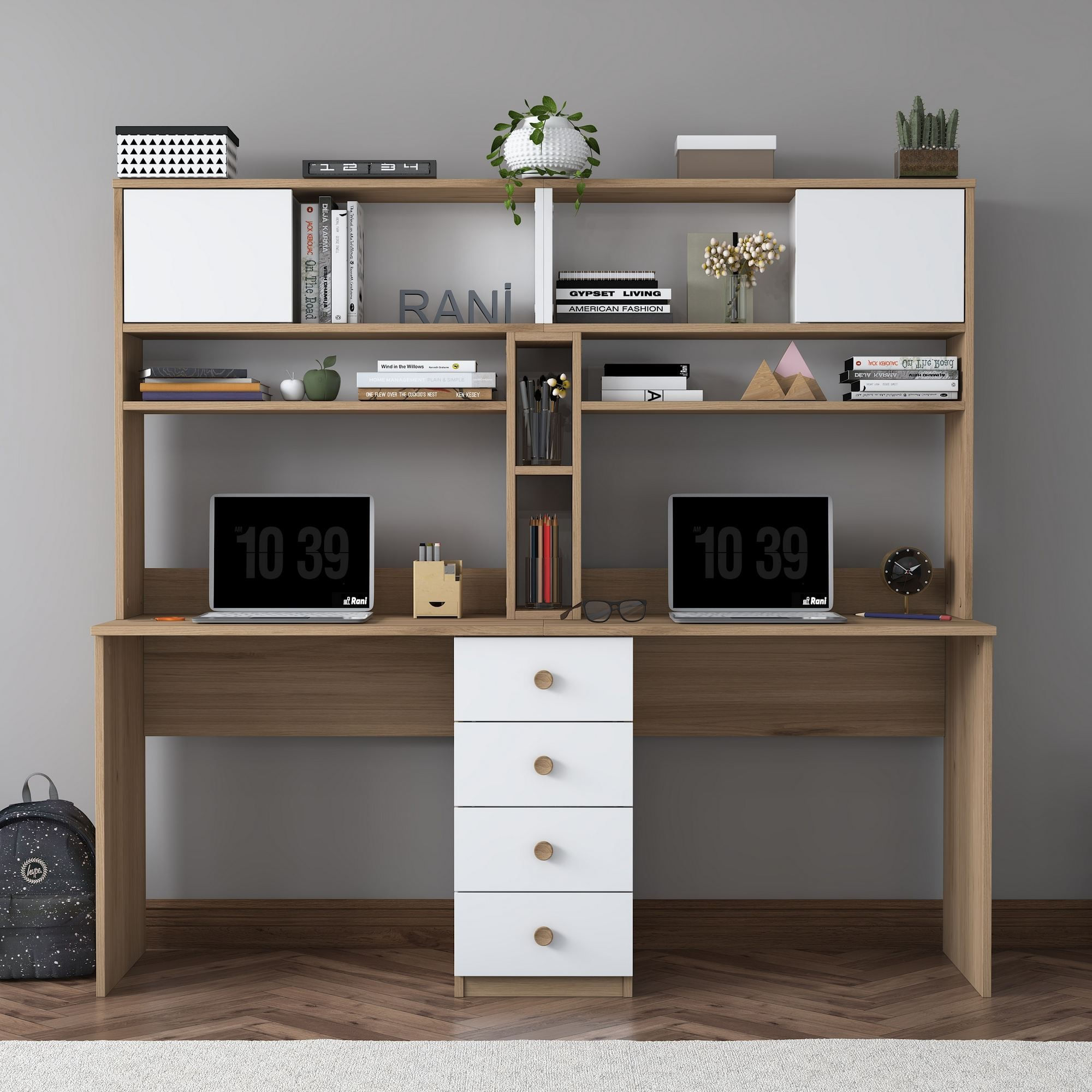 Birou HA130, 180 x 166,3 x 50 cm, nuc alb, PAL — imaginea 6