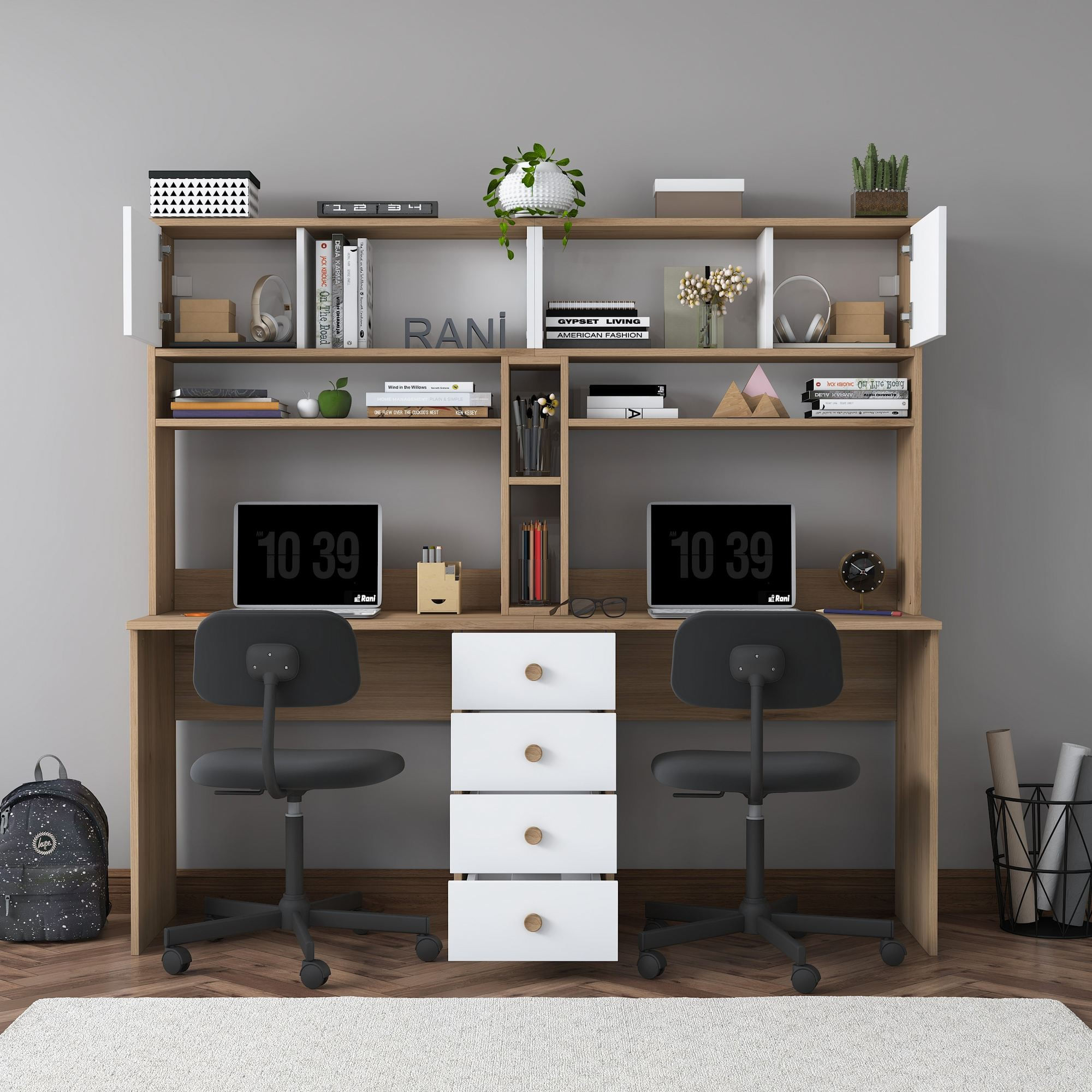 Birou HA130, 180 x 166,3 x 50 cm, nuc alb, PAL — imaginea 10