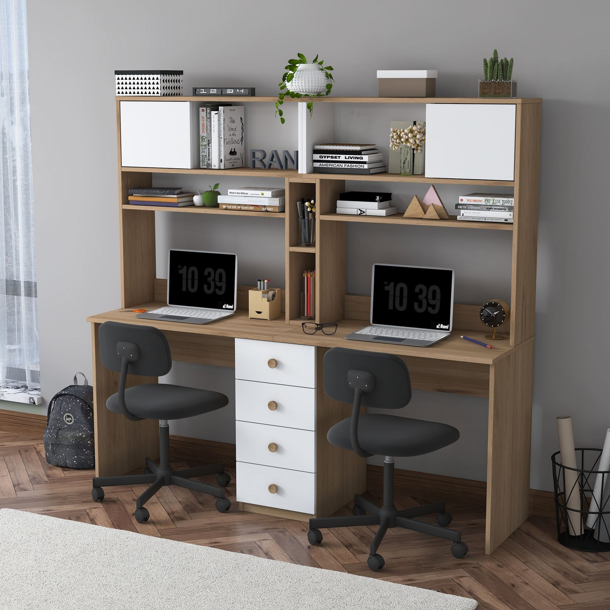 Birou HA130, 180 x 166,3 x 50 cm, nuc alb, PAL — imaginea 12