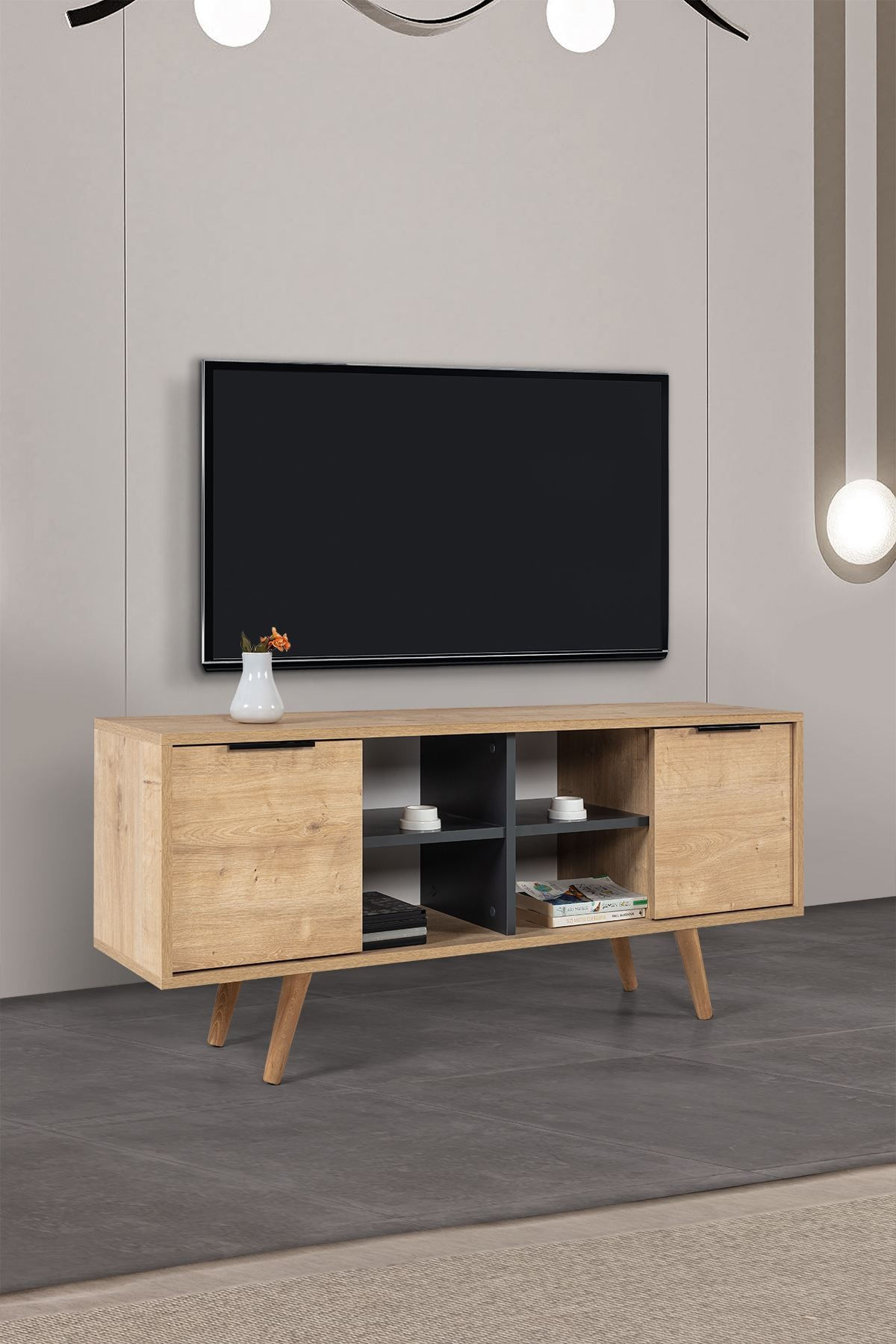 Comoda TV Sina 3319, 130 x 59 x 35 cm, stejar safir antracit, PAL melaminat — imaginea 2